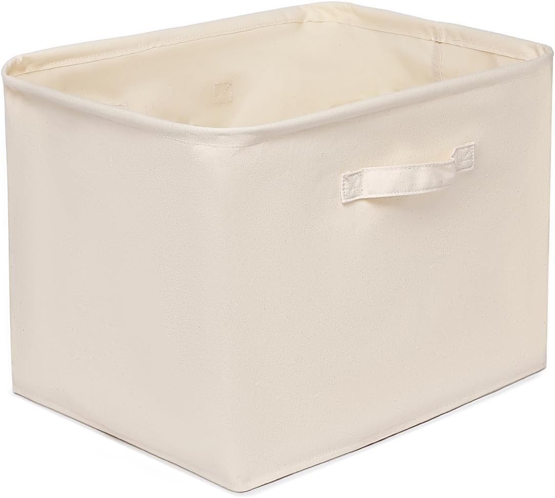 Foldable Storage Bins with Lids Cotton Canvas Rectangular Storage Box Ideal for Organization Lightweight and Durable (14.96 x 12.01 x 12.2)