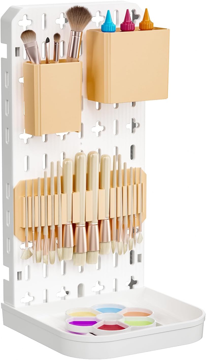 Paint Brush Holder Silicone Paint Brush Drying Rack With Drip Tray Removable Craft Paintbrush Storage Organizer Artist Plastic Pegboard Stand Watercolor Paintbrush Container Makeup Brush Drying Rack