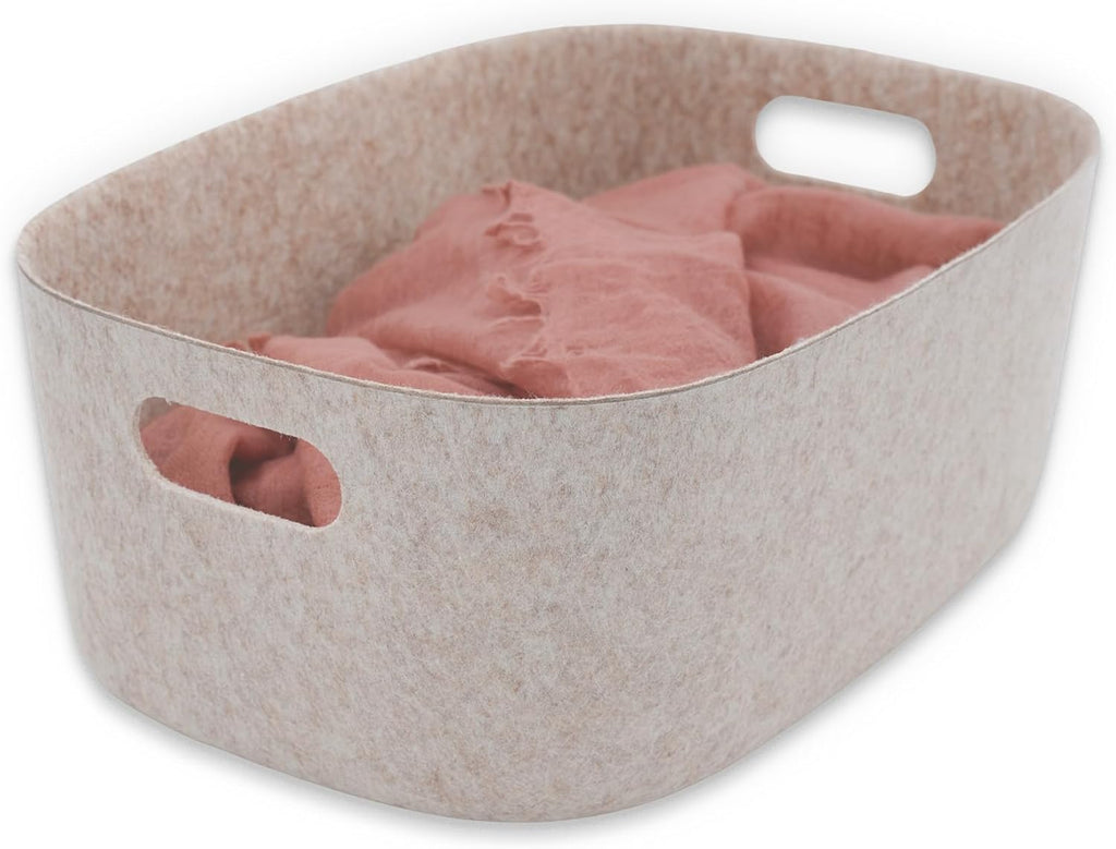 Welaxy Large Storage Basket Felt Open Desk Organize bin Shelf baskets with handles light weight carry for Magazines Books Junk Kids Toys Pet toy Clothes Laundry (Oatmeal)