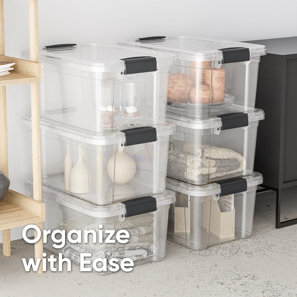 Superio Clear Storage Boxes with Lids, 14.25 Quart Plastic Container Bins for Organizing, Stackable Crates, BPA Free, Non Toxic, Odor Free, Organizers for Home, Office, School, and Dorm