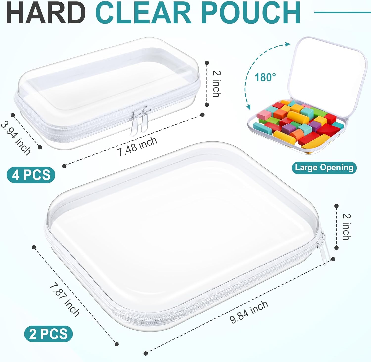 Sanwuta 6 Pcs Clear Hard Zipper Case Hard Plastic Zipper Pouches Transparent Makeup Bag Pencil Pouches for Travel Snacks Christmas Trinket Storage Organizer Box(Clear,Two Sizes)