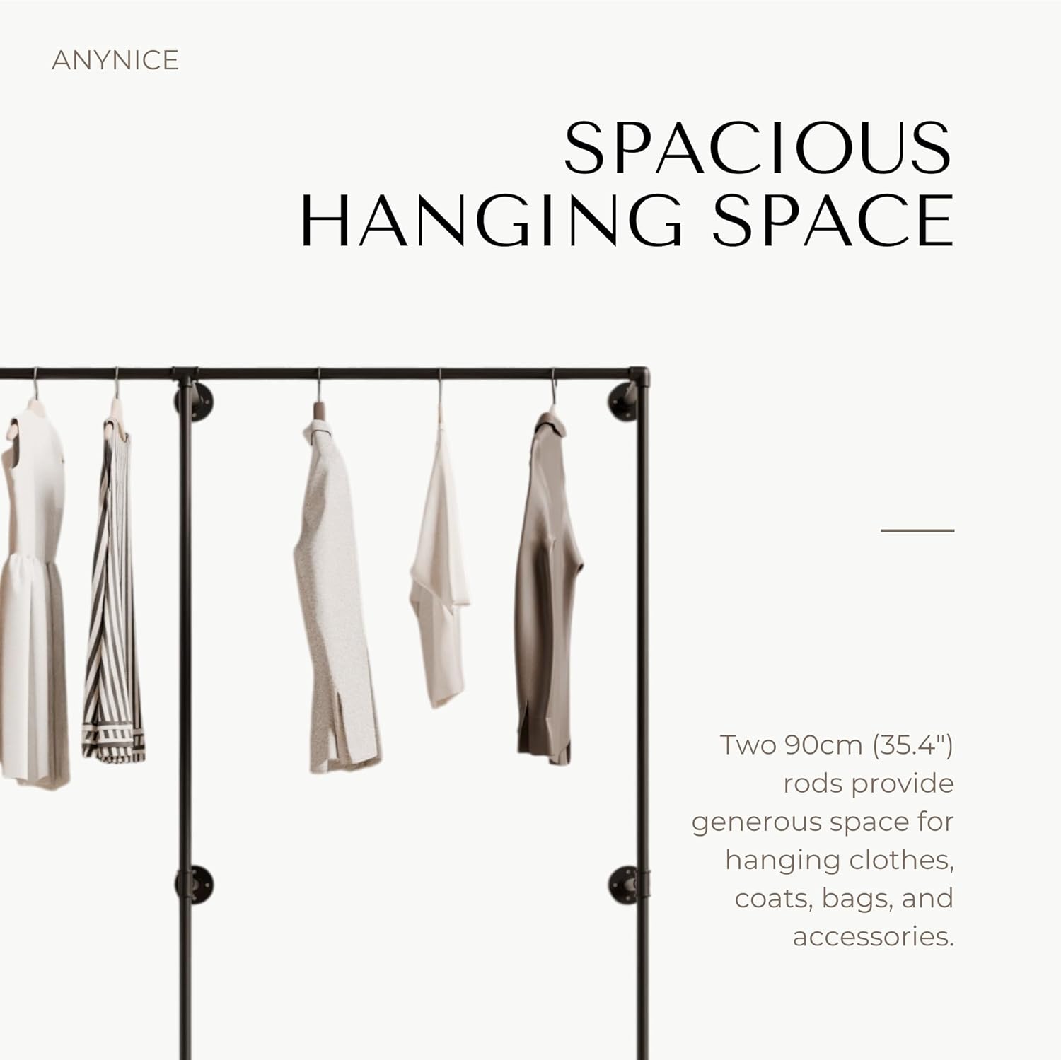 Industrial Pipe Clothing Rack, Heavy Duty Wall Mounted Clothes Rack, Retail Display Hanging Garment Rod for Laundry Rooms, Closet Storage, 14.6x75x82.7 Inches, Model K06