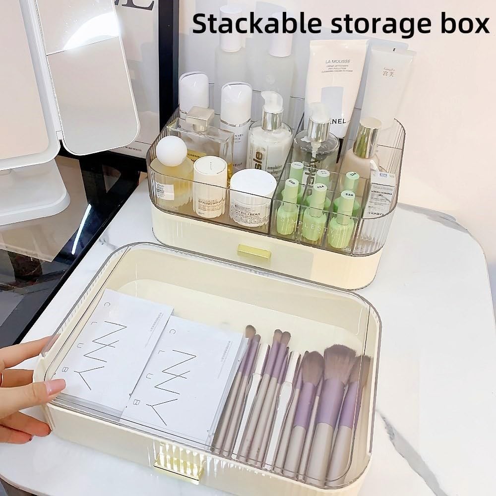 Makeup Organizer with Drawers Stackable Skincare Cosmetic Makeup organization for vanit Bathroom Desk Countertop (Cream)