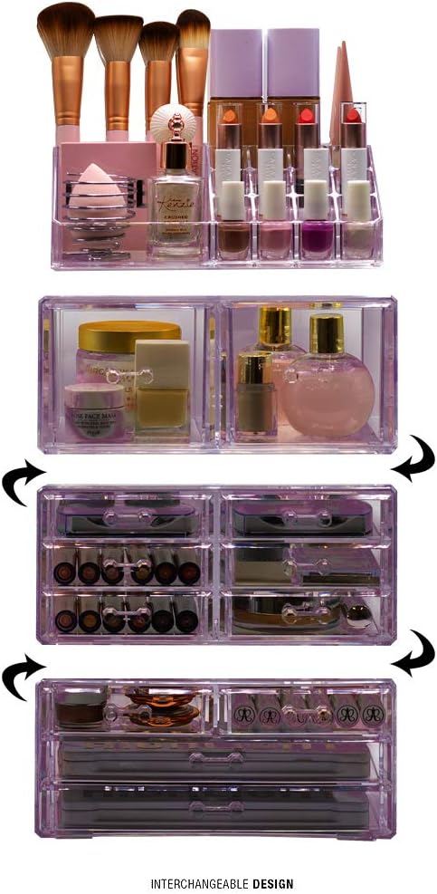 Sorbus Large Makeup Organizer - Clear Stackable Jewelry & Makeup Organizer For Vanity, Bathroom Storage, Dresser - 12 Drawers Cosmetic Beauty Organizers and Storage with Lipstick, Makeup Brush Holder