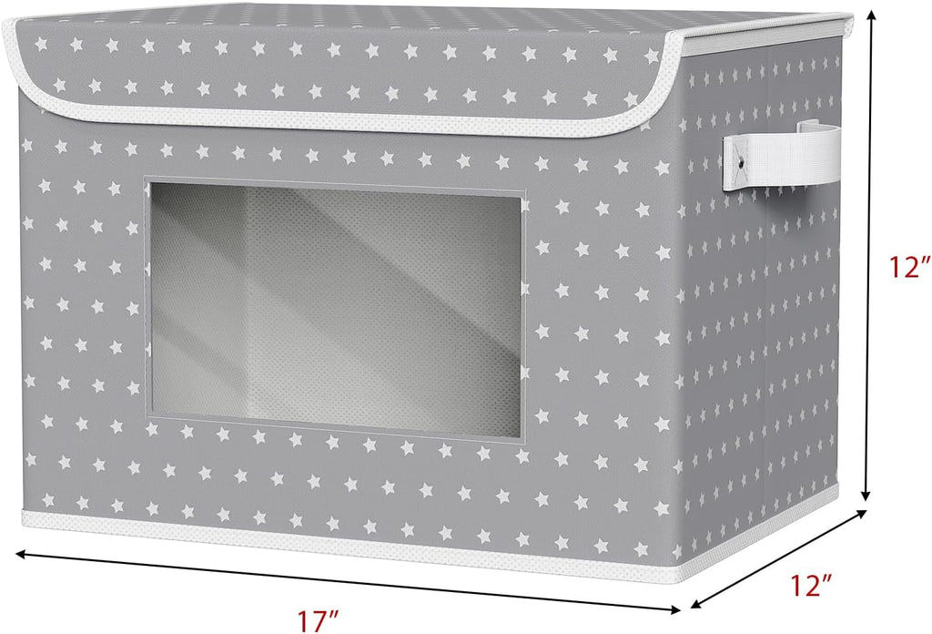 Univivi Fabric Foldable Storage Boxes [4-Pack] Large Collapsible Stackable Storage Bins with Lids, Closet Organizers and Storage Cube Basket for Home, Office, Bedroom (Gray Star, 17”x 12” x 12”)