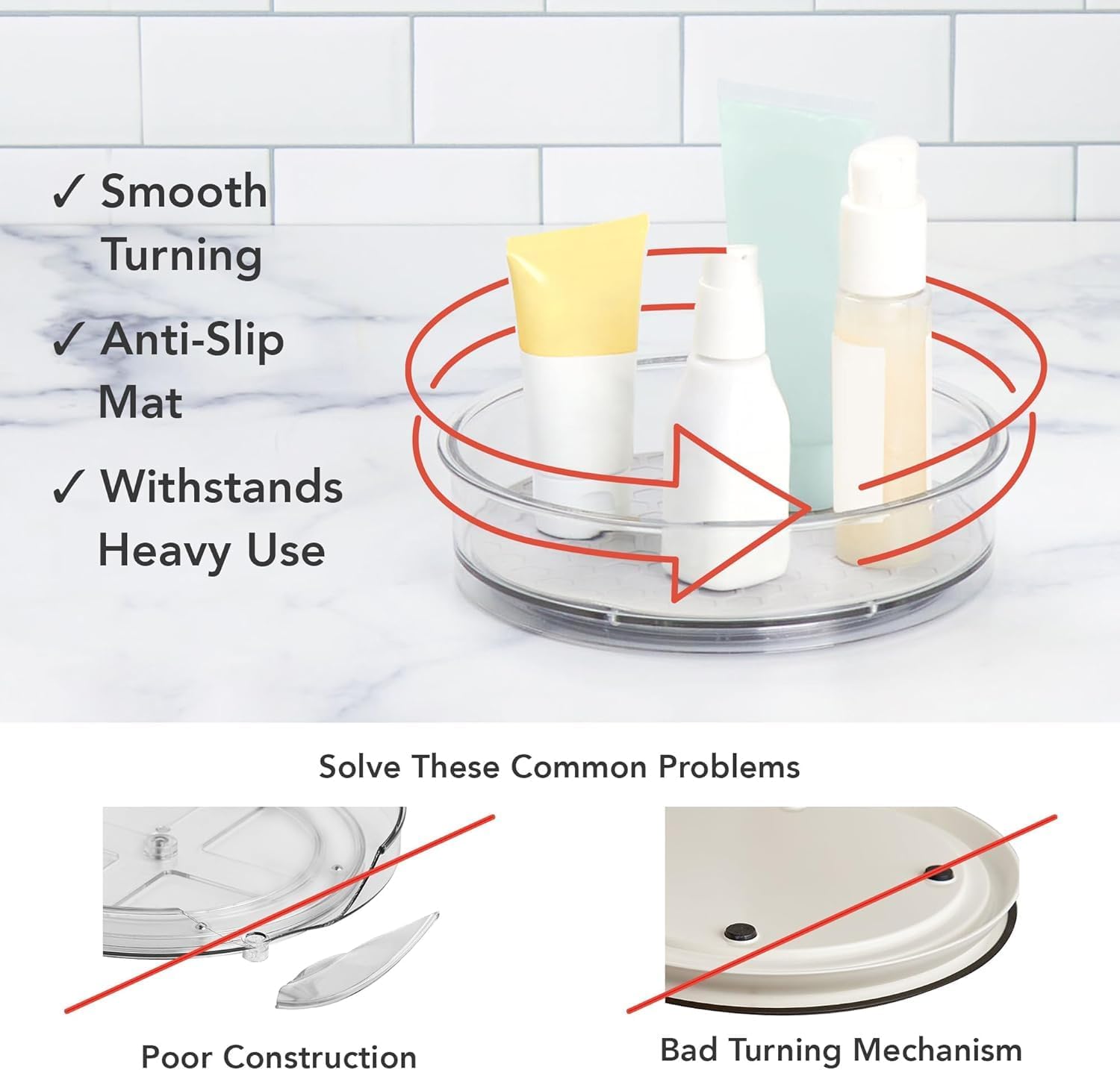 Spectrum Small Lazy Susan Organizer 7.5 in for Cabinets Refrigerator Pantry Table, Oyster Gray Rotating Storage Spice Rack Turntable for Sauces Jams or Tiny Jars, Spinning Fridge Organizer