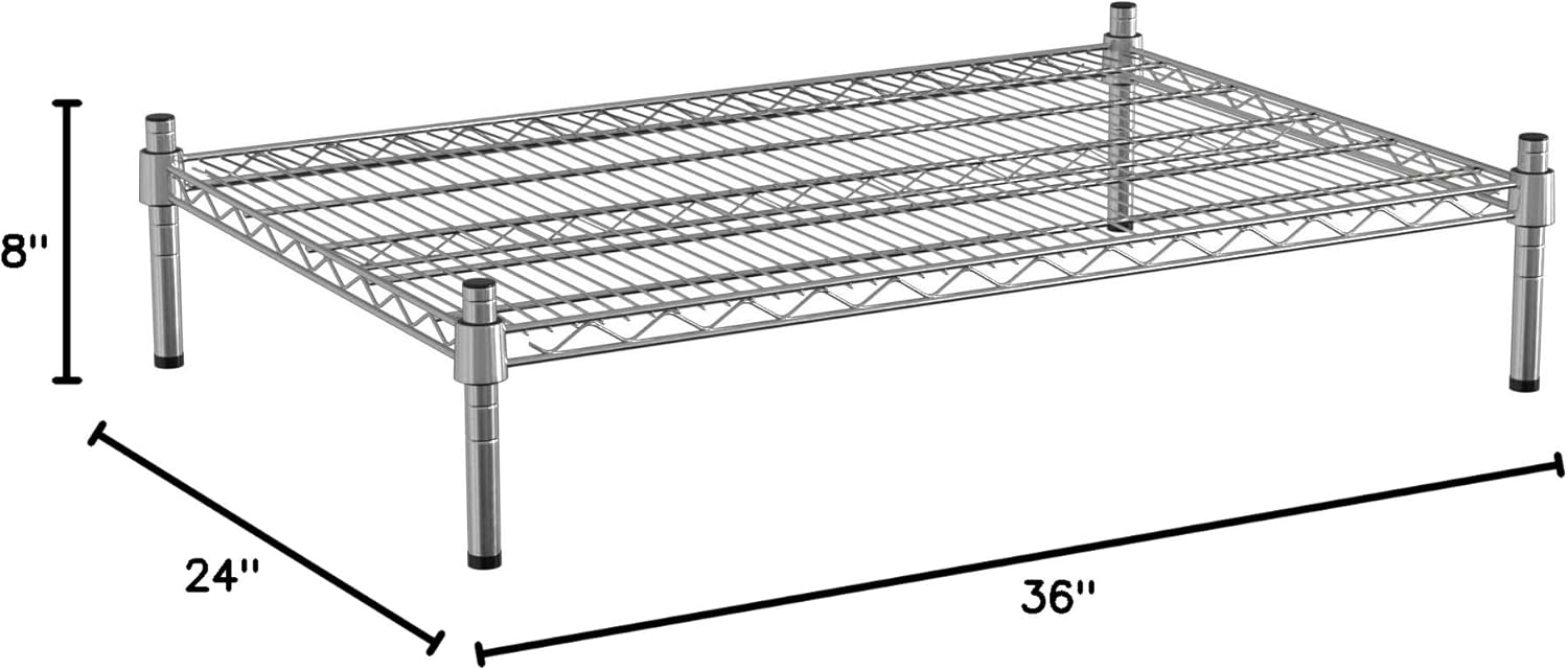24" x 36" NSF Chrome Wire Stationary Dunnage Storage Rack with 8" Posts, Ideal for Commercial Kitchen, Home, Garage, Warehouse, Shelters