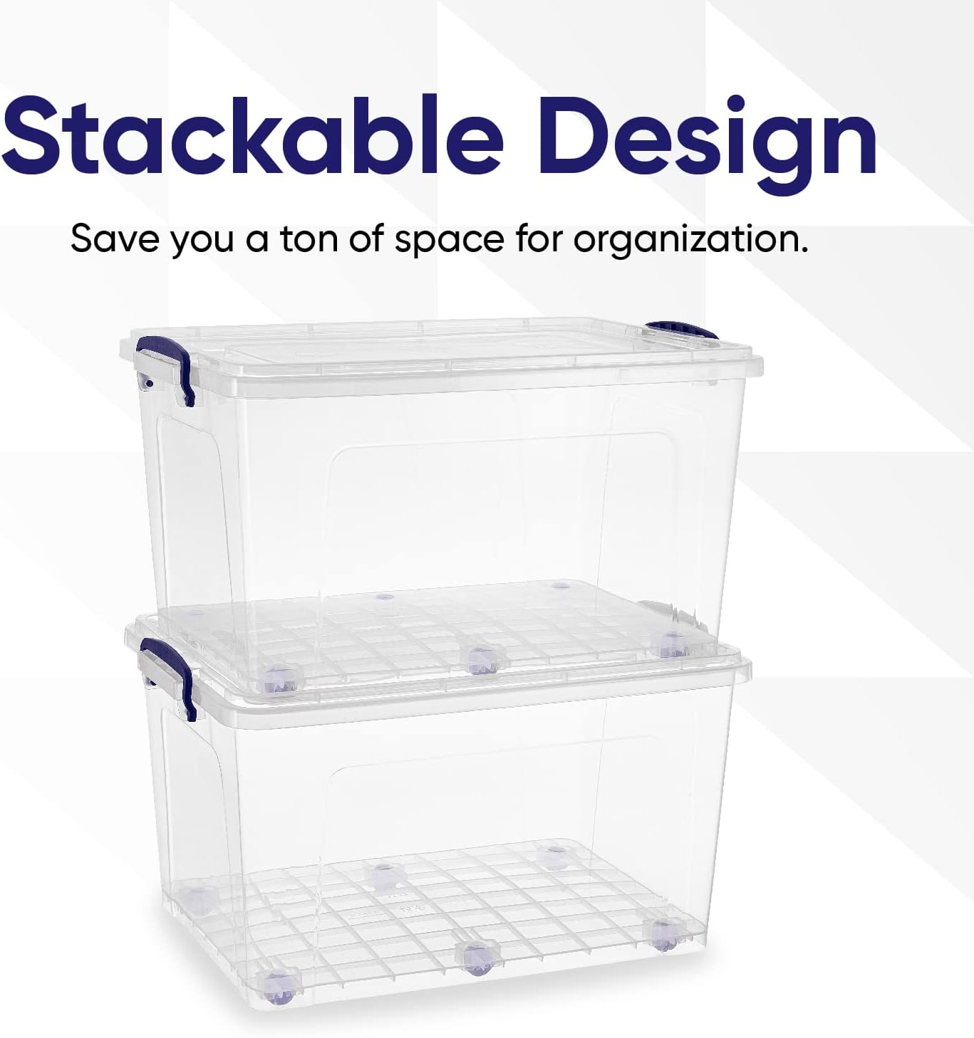 Superio Storage Bins with Lids- Clear Boxes for Organizing, Stackable Plastic Containers- BPA Free, Non-Toxic, Odor Free, Organizer for Home, Office, Dorm (8 Pack, 44 Qt (Wheeled))