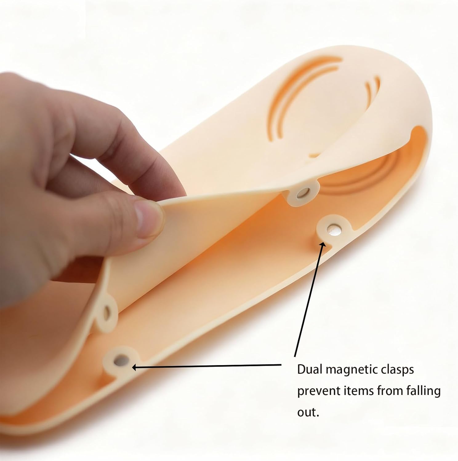 Magnetic Silicone Makeup Brush Holder – Portable Cosmetic Brush Organizer Case, Travel Makeup Tool Storage for Purse, Bag & Beauty Essentials (Apricot)