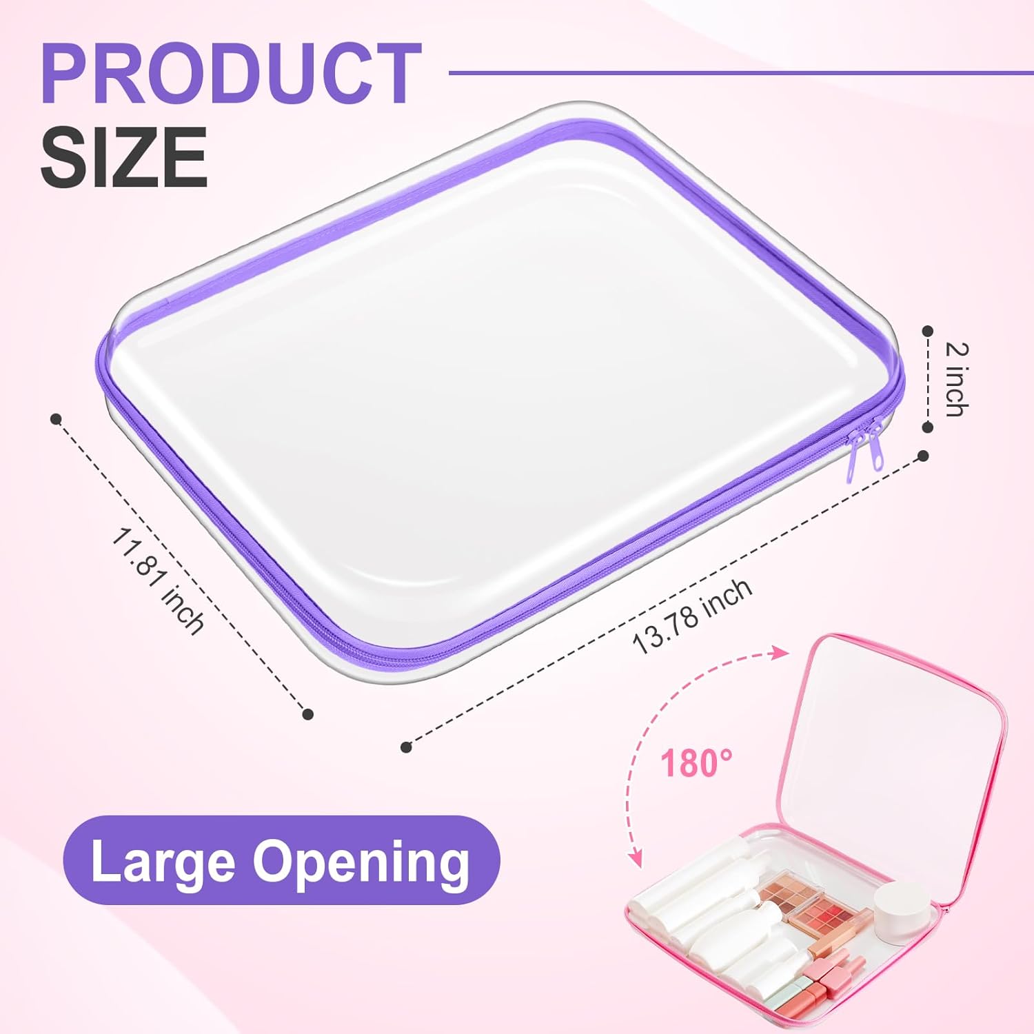 Hoolerry 4 Pcs Hard Clear Zipper Case Makeup Bags Plastic Pencil Pouch Transparent Storage Box Containers for Cosmetics, Snacks, Building Blocks, Puzzles(Multicolor,13.8 x 11.8 x 2 in)