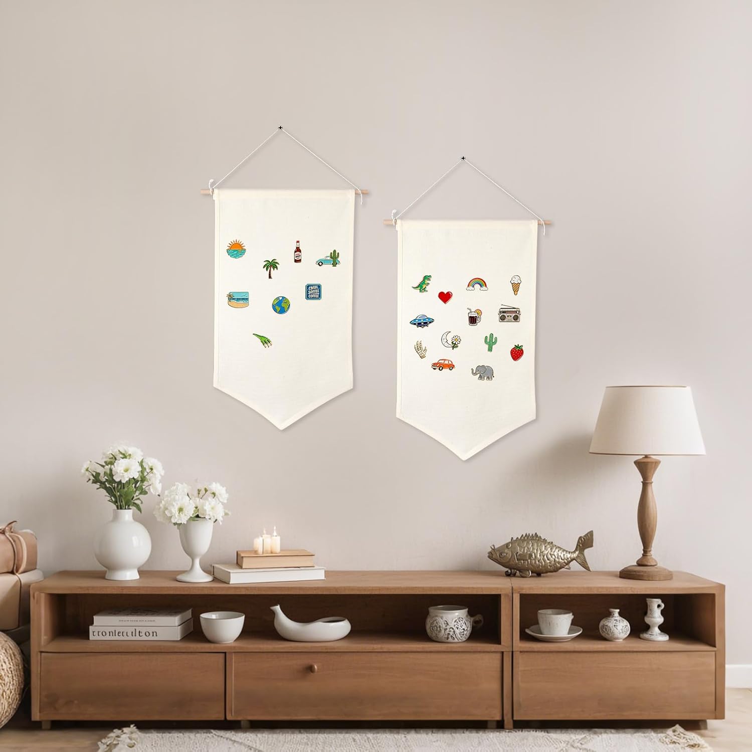 5 PCS Canvas Banners Wall Hanging Brooch Jewelry Storage Case Stand Enamel Pin Display, Sublimation blank Banner,Holder Earrings Necklace Pin Collection Organizer