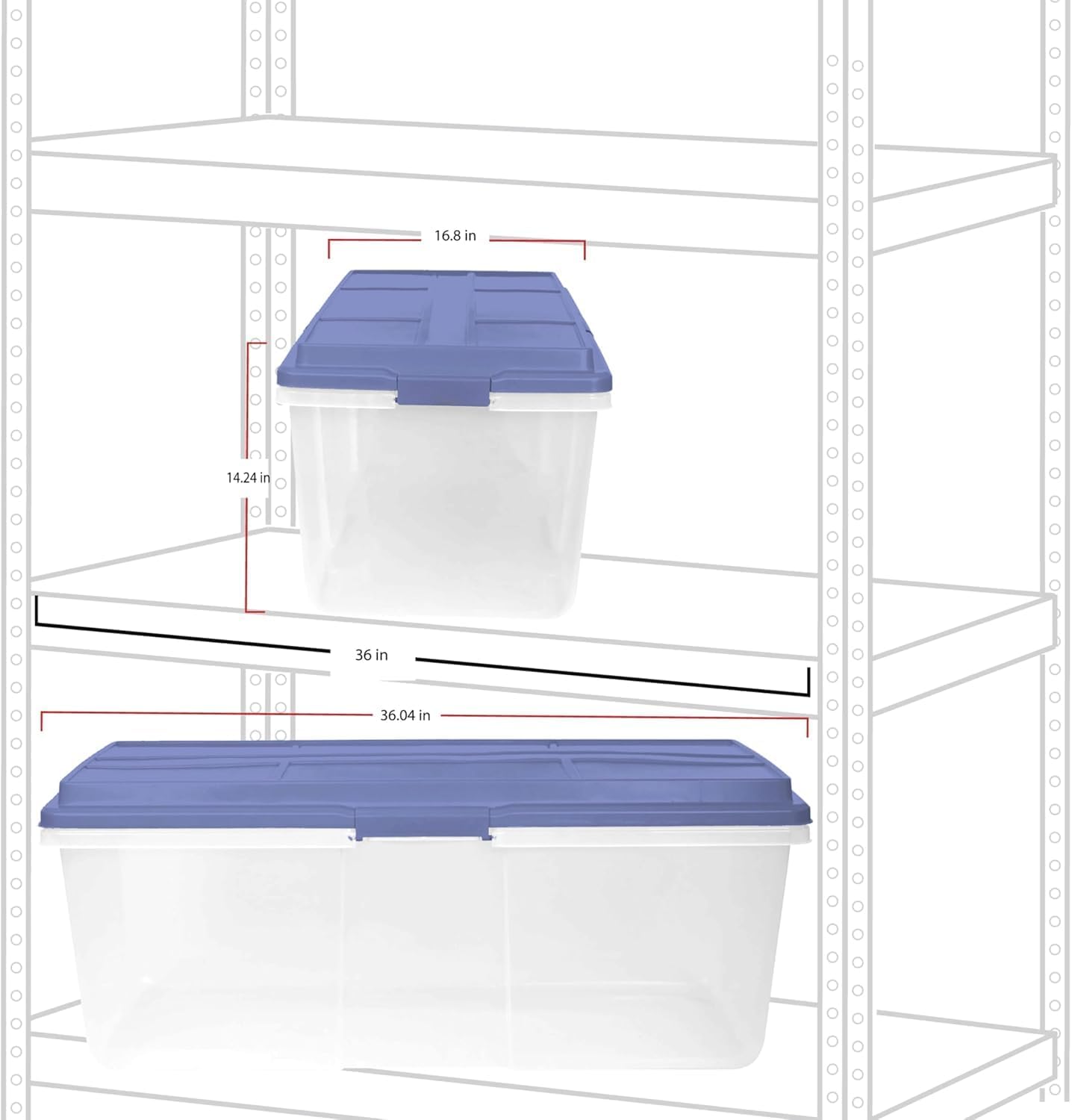 2-Pack 113 Quart Clear Plastic Stackable Storage Bin - with Locking Latches, Smoke Blue, Ideal for Home/Office, Stores Crafts, Household & Seasonal Items