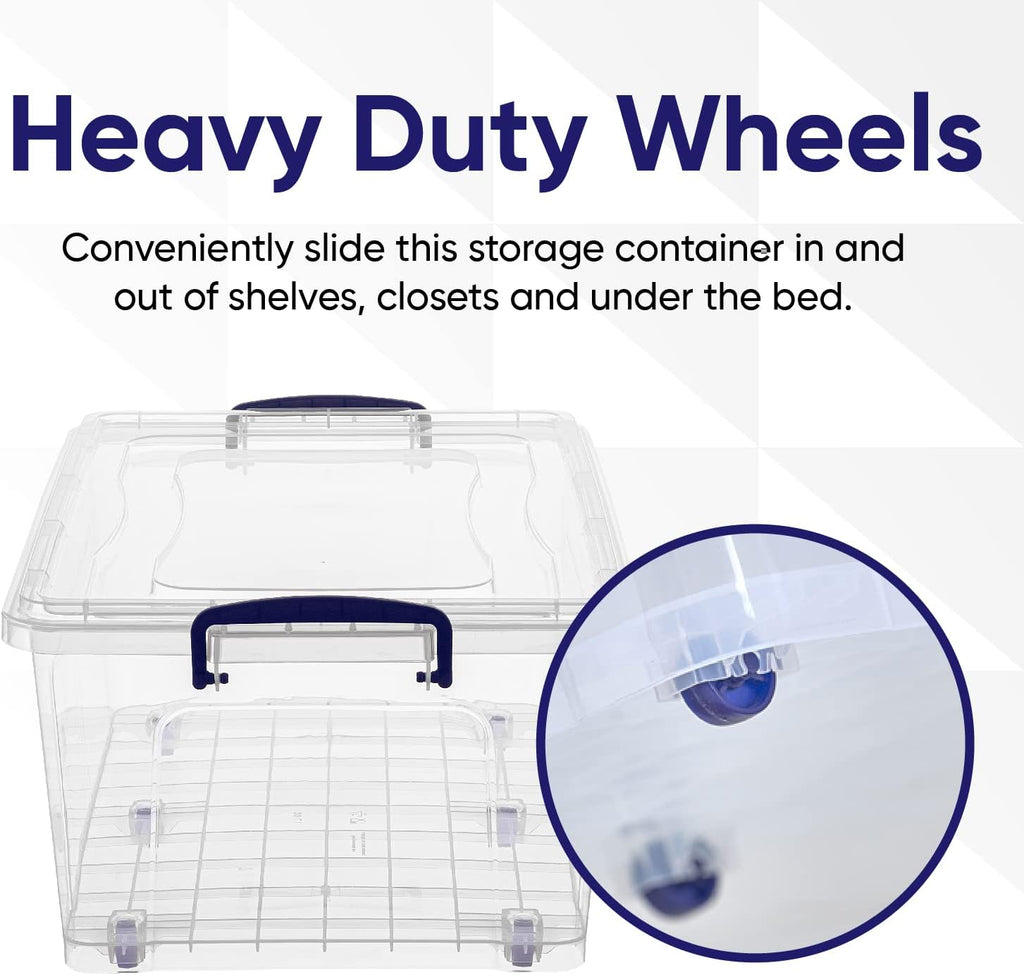 Superio Storage Bins with Lids- Clear Boxes for Organizing, Stackable Plastic Containers- BPA Free, Non-Toxic, Odor Free, Organizer for Home, Office, Dorm (6 Pack, 32 Qt (Wheeled))