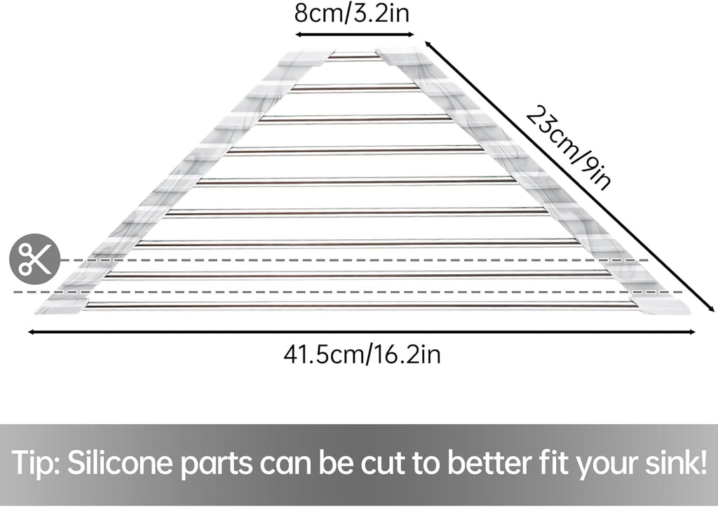 Tomorotec Marble Triangle Roll-Up Dish Drying Rack for Sink Corner - Small, Foldable, Stainless Steel, Multipurpose Kitchen Drainer Caddy, Trivet, Rustproof Organizer, Storage Shelf