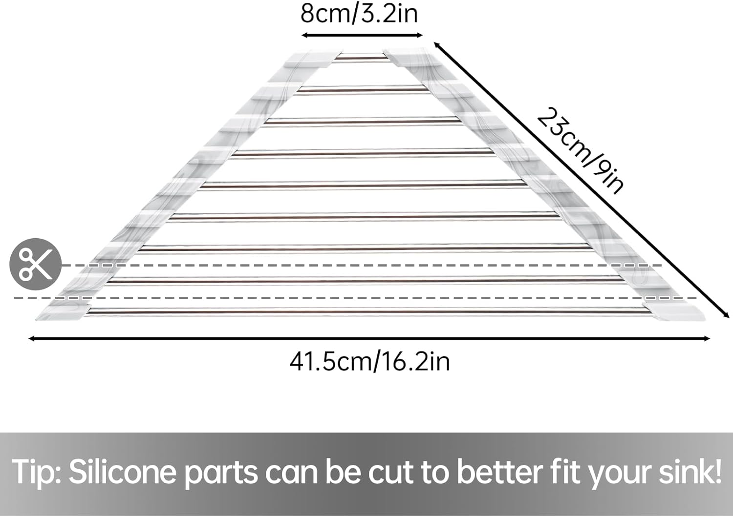Tomorotec Marble Triangle Roll-Up Dish Drying Rack for Sink Corner - Small, Foldable, Stainless Steel, Multipurpose Kitchen Drainer Caddy, Trivet, Rustproof Organizer, Storage Shelf