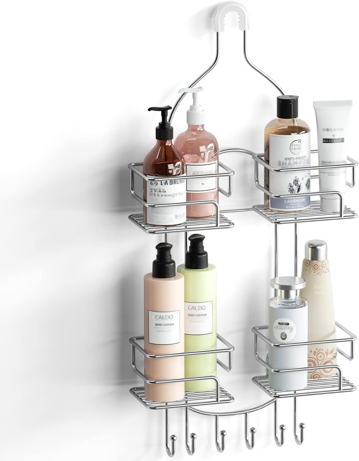 SRIWATANA Shower Caddy Organizer Hanging Over Head, Bathroom Shower Rack Hanger with Hooks for Razors - Chrome