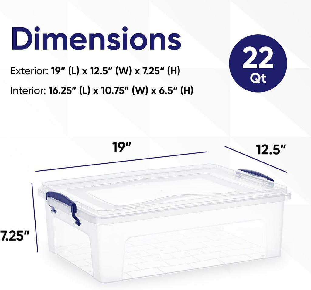Superio Storage Bins with Lids- Clear Boxes for Organizing, Stackable Plastic Containers- BPA Free, Non-Toxic, Odor Free, Organizer for Home, Office, Dorm (6 Pack, 22.7 Qt)