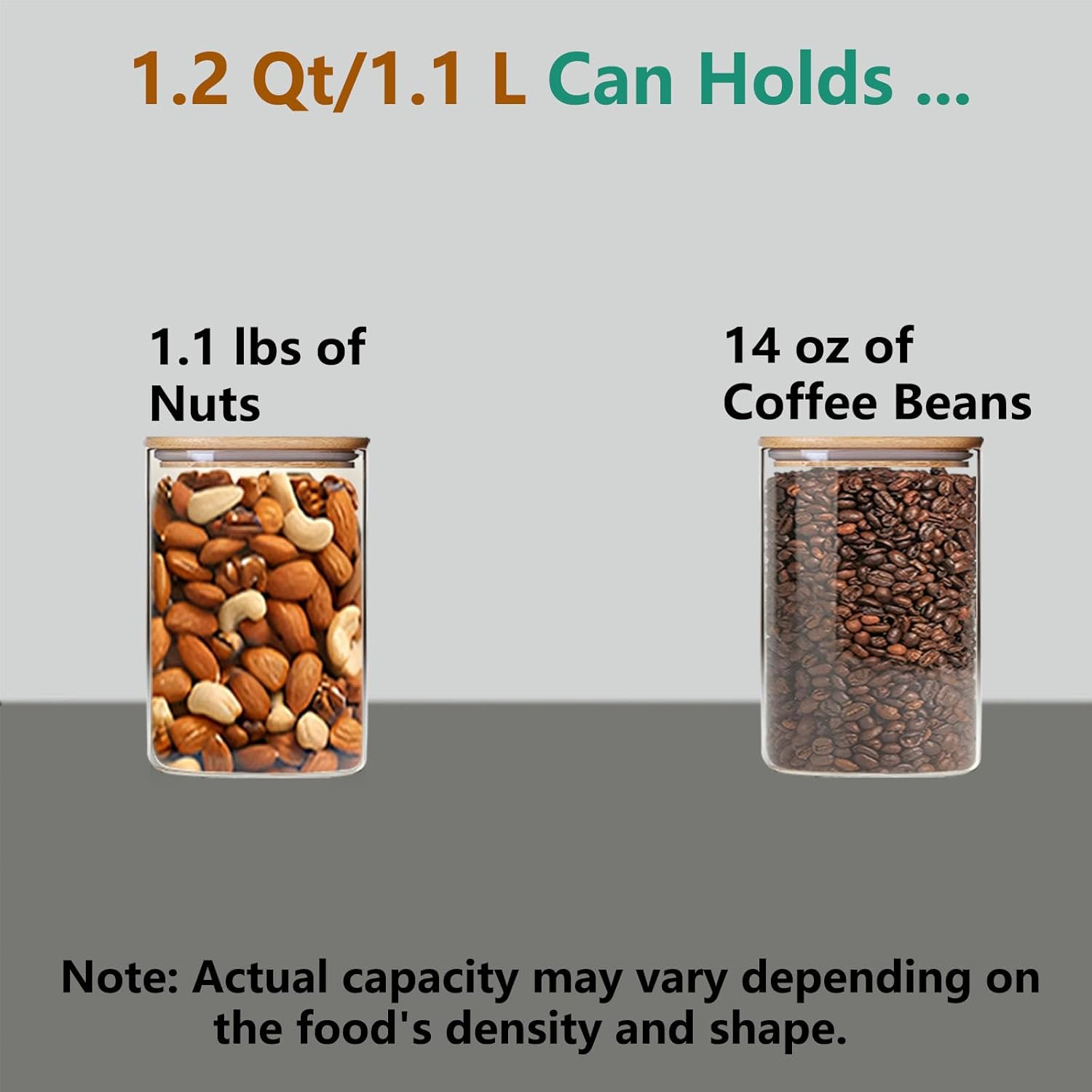 1.2 Qt Square Glass Storage Containers with Lids, glass jar with airtight lid, Glass Canister for Pantry Cookie Cereal Rice Sugar Tea Coffee Beans Spice, Square Set of 4