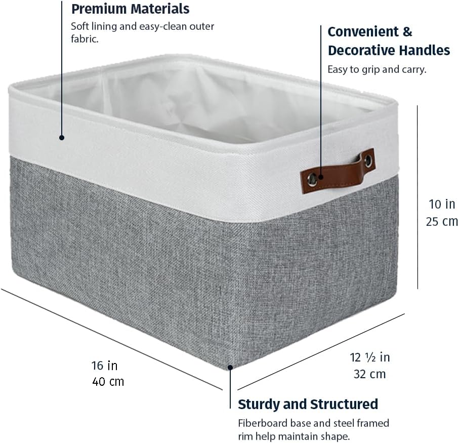 OrganiHaus Extra Large Fabric Storage Baskets for Shelves 3 Pack, 16x13in Closet Storage Bins for Shelves, Canvas Baskets for Organizing, Linen Closet Organizers, Cloth Basket, Gray/Off-White