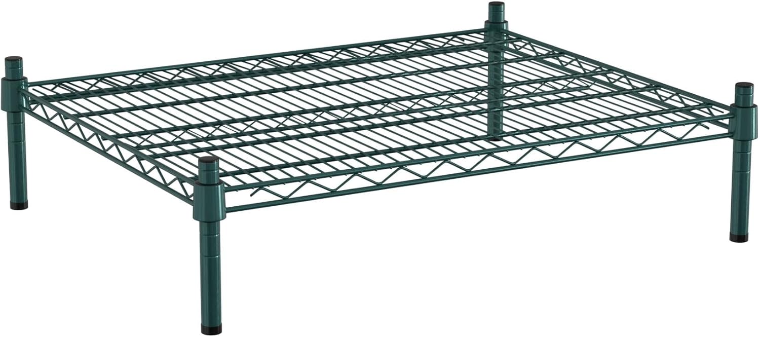 24" x 30" NSF Green Wire Stationary Dunnage Storage Rack with 8" Posts Ideal for Commercial Kitchen Home Garage Warehouse Shelters