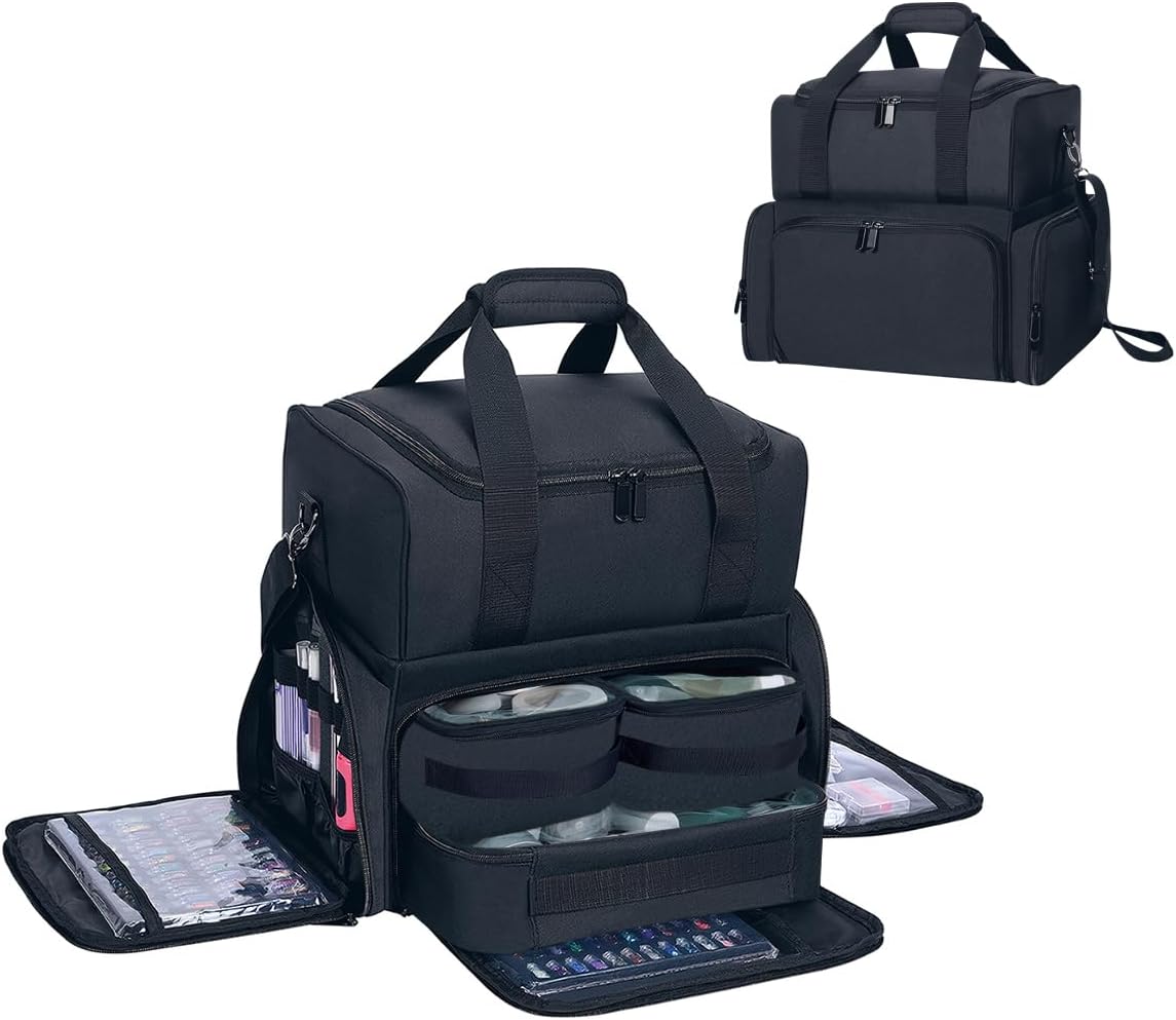 Large Makeup Cosmetic Bag with 3 Removable Case and 2 Removable Dividers Double Layer Travel Storage Organizer, Makeup Brushes Storage Section Black