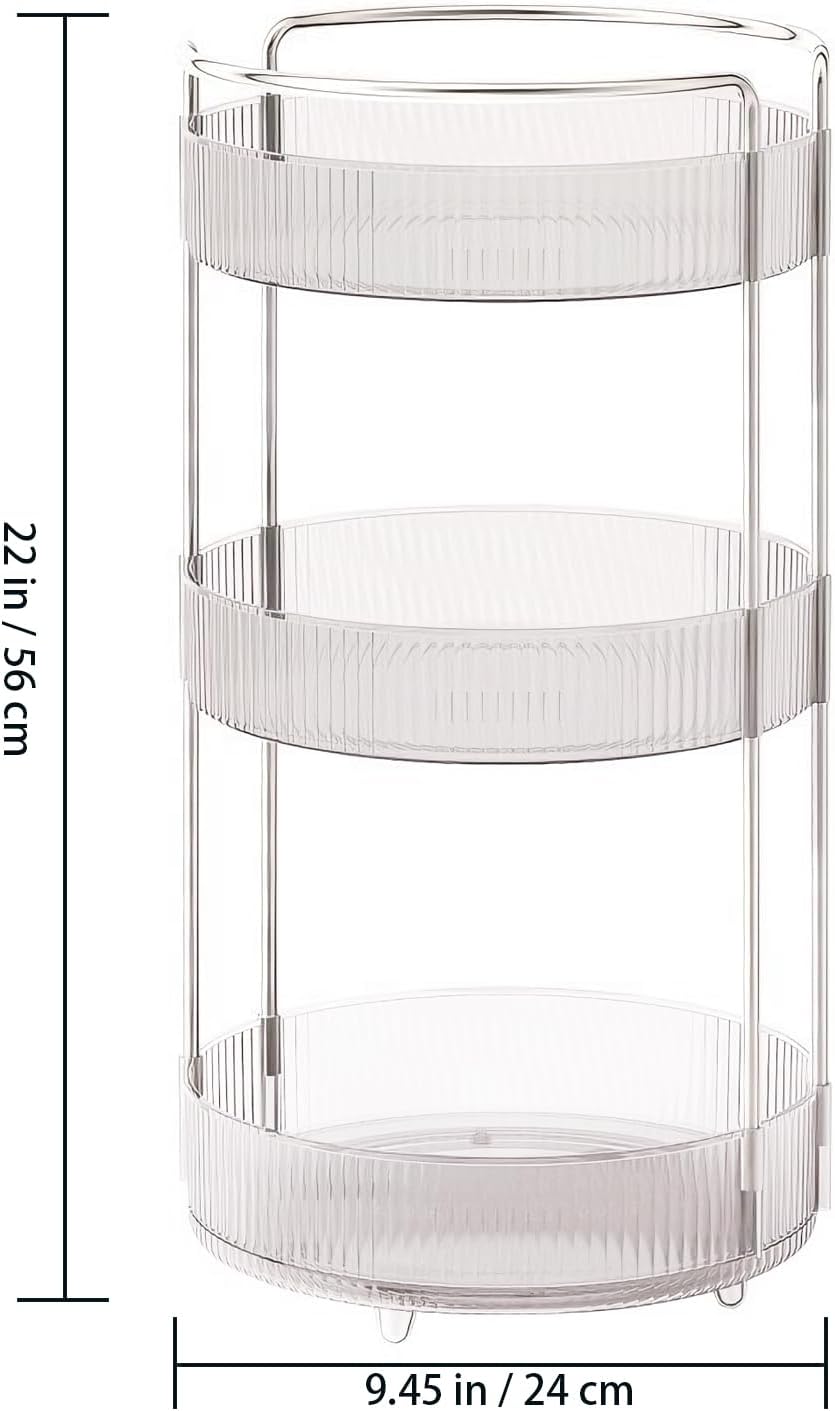 360° Rotating Makeup Organizer for Vanity, Skincare Perfume Organizers and Storage for Bathroom Countertop, Clear Makeup Brush Holder Lazy Susan for Counter (Transparent, 3 Tier)