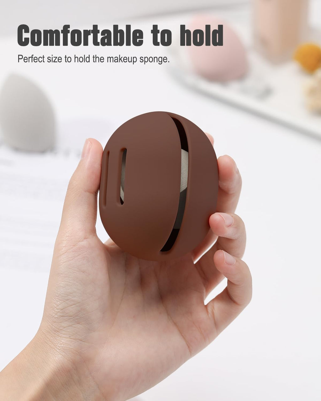 FERYES 2 PCS Makeup Sponge Holder – Shatterproof Eco-Friendly Silicone Beauty Make Up Blender Case for Travel - Brown