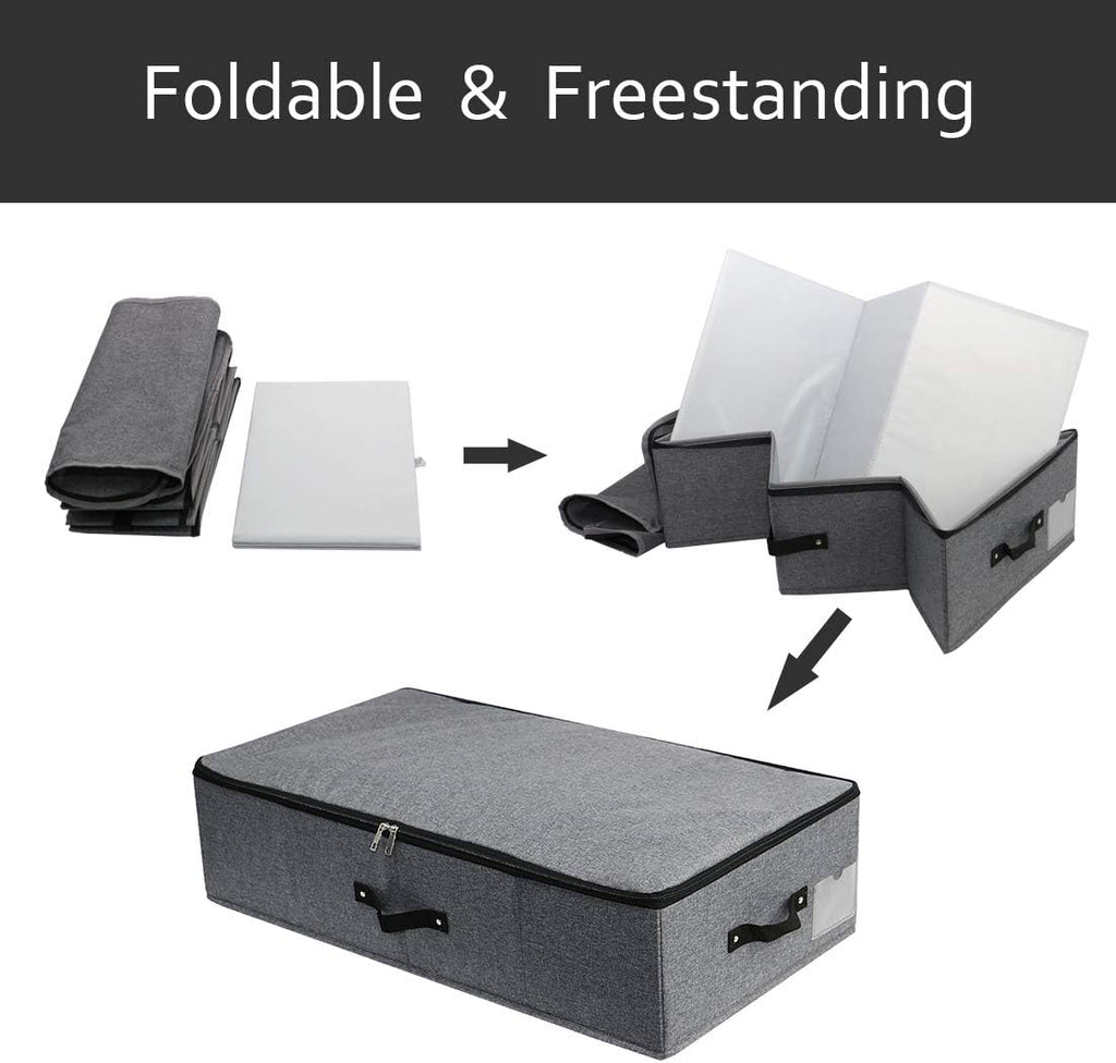 AMJ Large Under Bed Storage Containers, 3 Pack Closet Organizers Bins, Foldable Closet Organizers Storage for Blankets, Towels, Comforter, Sweaters, Linen Sheets, Wrapping Paper (Black Grey)