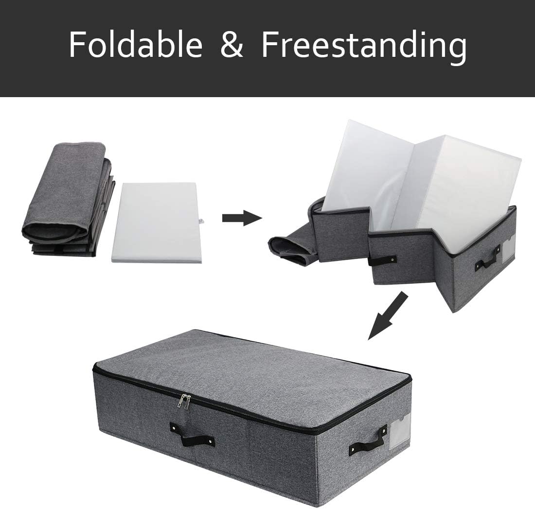 AMJ Large Under Bed Storage Containers, 3 Pack Closet Organizers Bins, Foldable Closet Organizers Storage for Blankets, Towels, Comforter, Sweaters, Linen Sheets, Wrapping Paper (Black Grey)