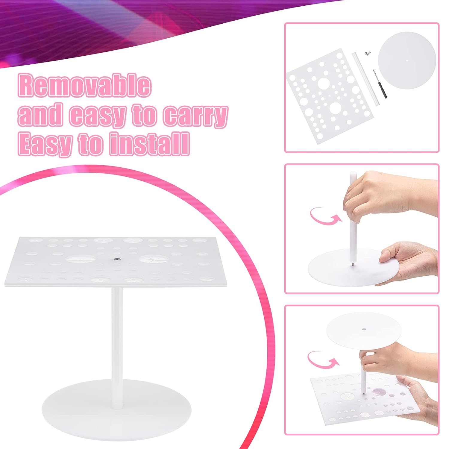 Jetec 54 Holes Acrylic Brush Holder Makeup Brush Drying Rack Collapsible Holder Stand for Acrylic Nail Lover(White)