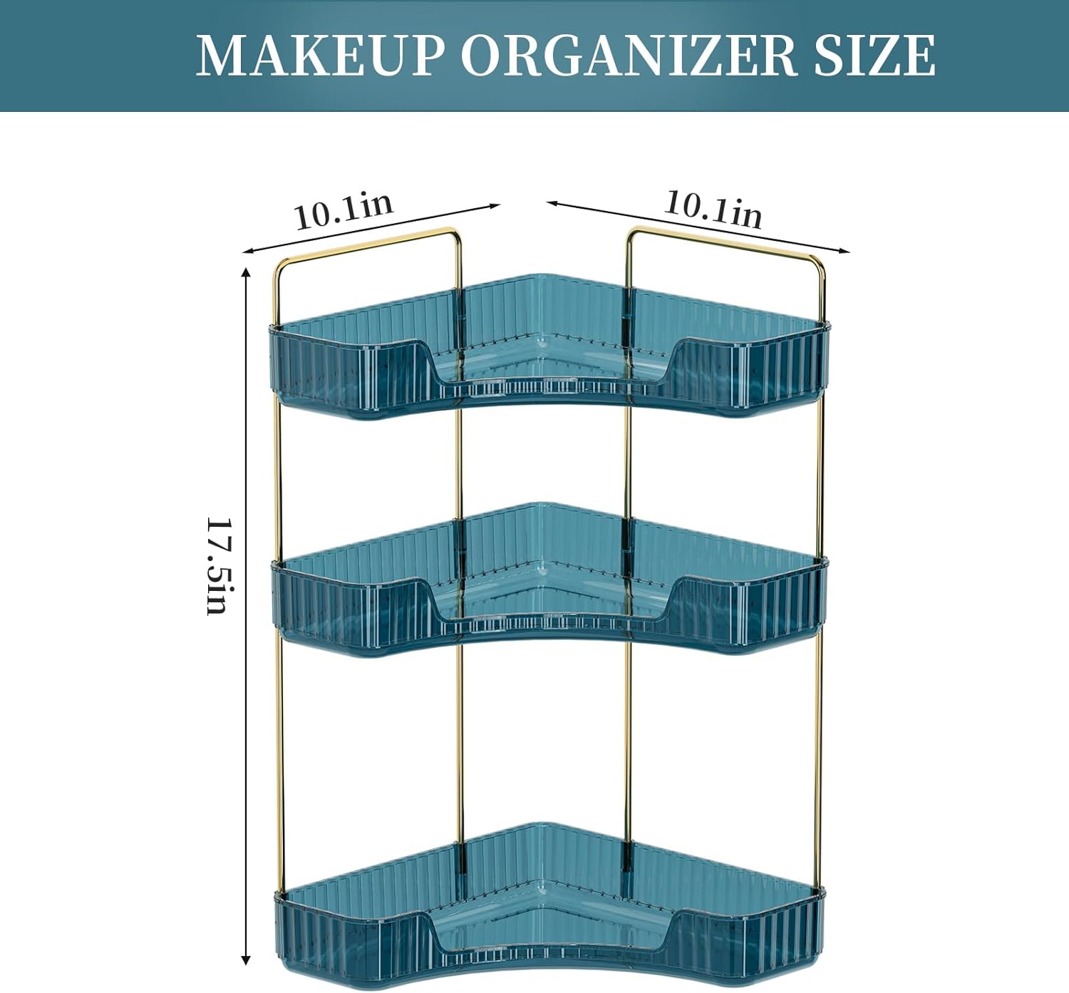 Corner Bathroom Countertop Organizer, Vanity Organizer Trays for Counter, Makeup Organizers, Perfume Tray, Skincare Shelf Storage Gifts for Women Girl Student (Blue, 3 Tiers)