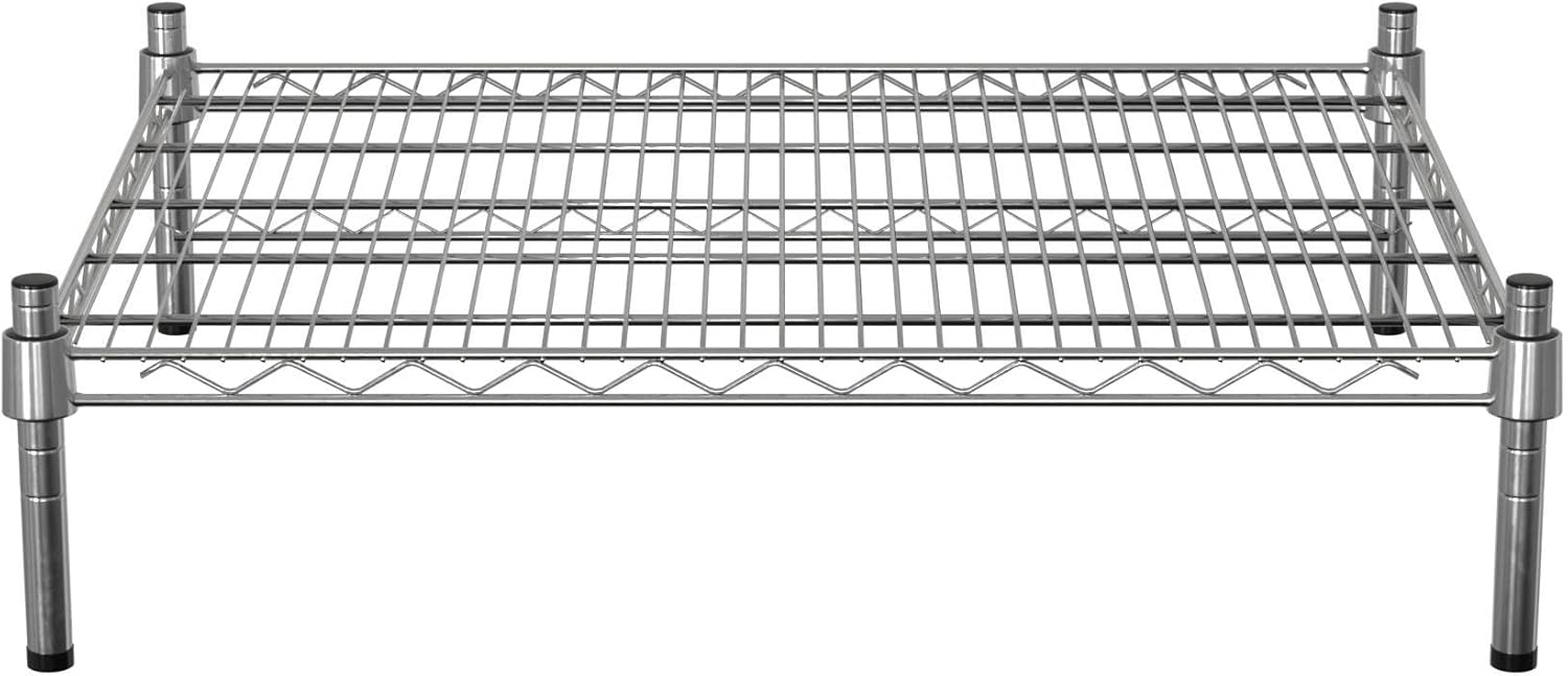 24" x 30" NSF Chrome Wire Stationary Dunnage Storage Rack with 8" Posts, Ideal for Commercial Kitchen, Home, Garage, Warehouse, Shelters