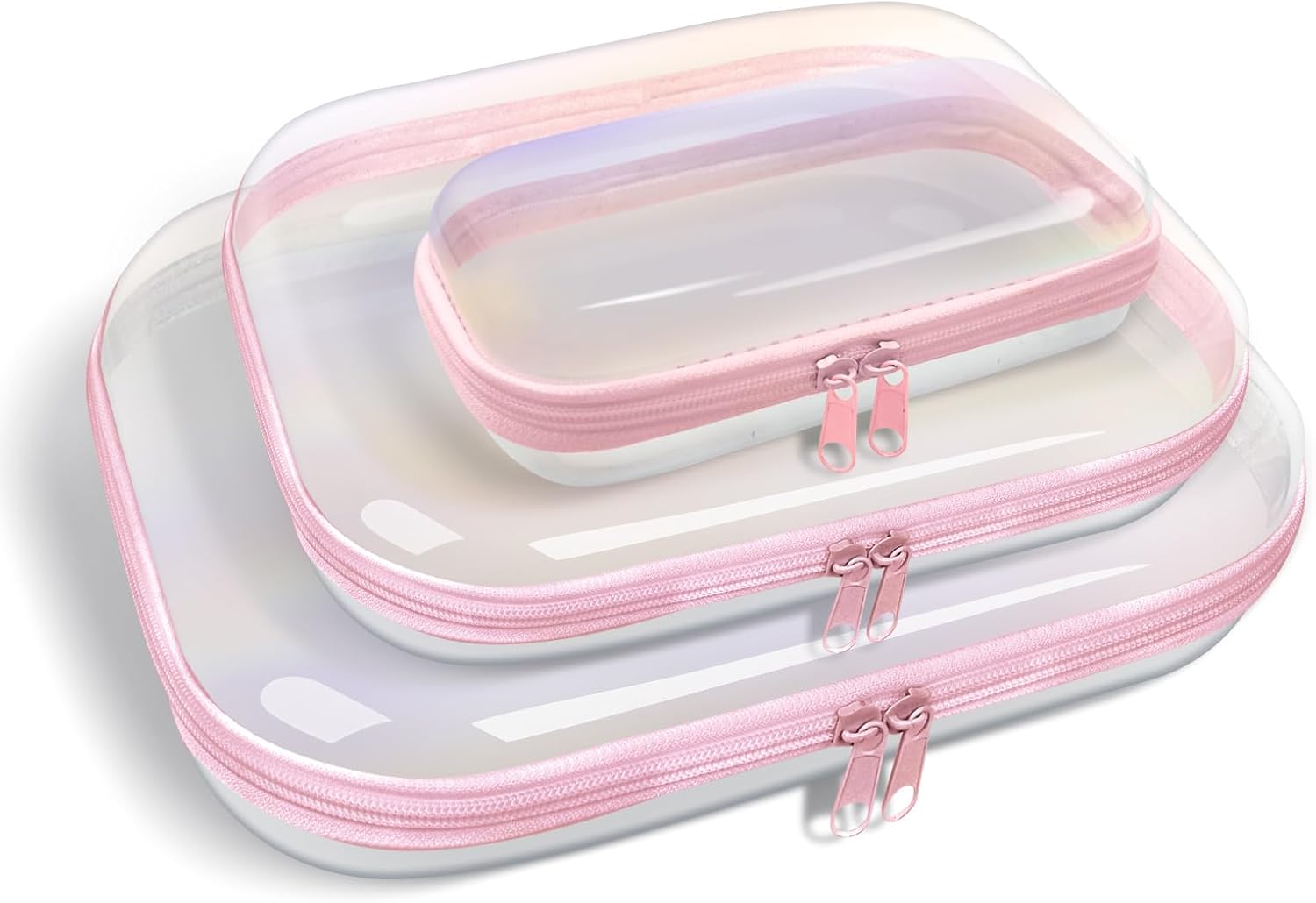 Clear Hard Plastic Zipper Case,Transparent Double Zippers Hard Pouch with 3pcs,Portable Travel Organizer Bin for Toy Storage