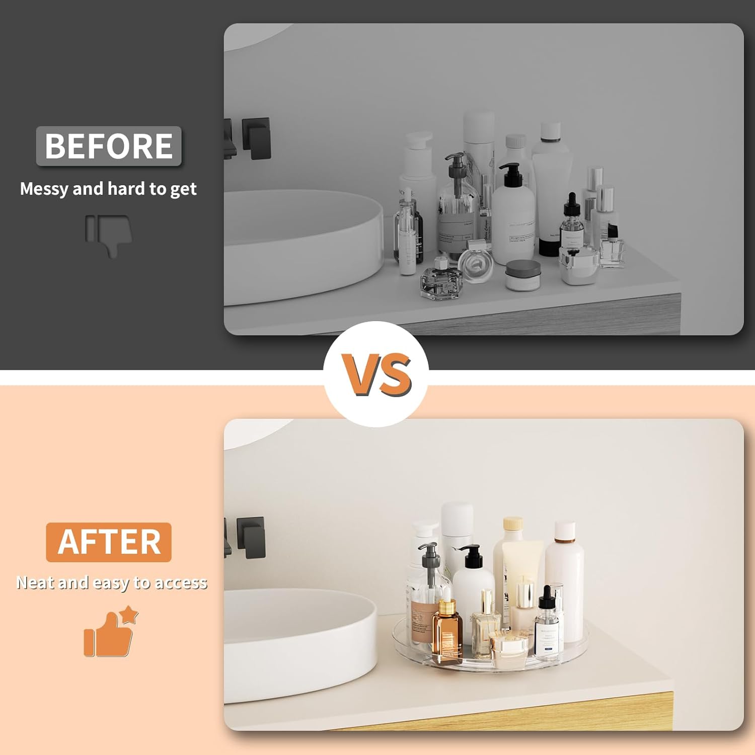 2 Pack Lazy Susan Organizer Turntable, Clear 9 Inch Rotating Organizer Tray for Cabinet Table Top, Round Non-Skid Refrigerator Lazy Susan, Kitchen Storage for Pantry Countertop Bathroom, Spice Rack