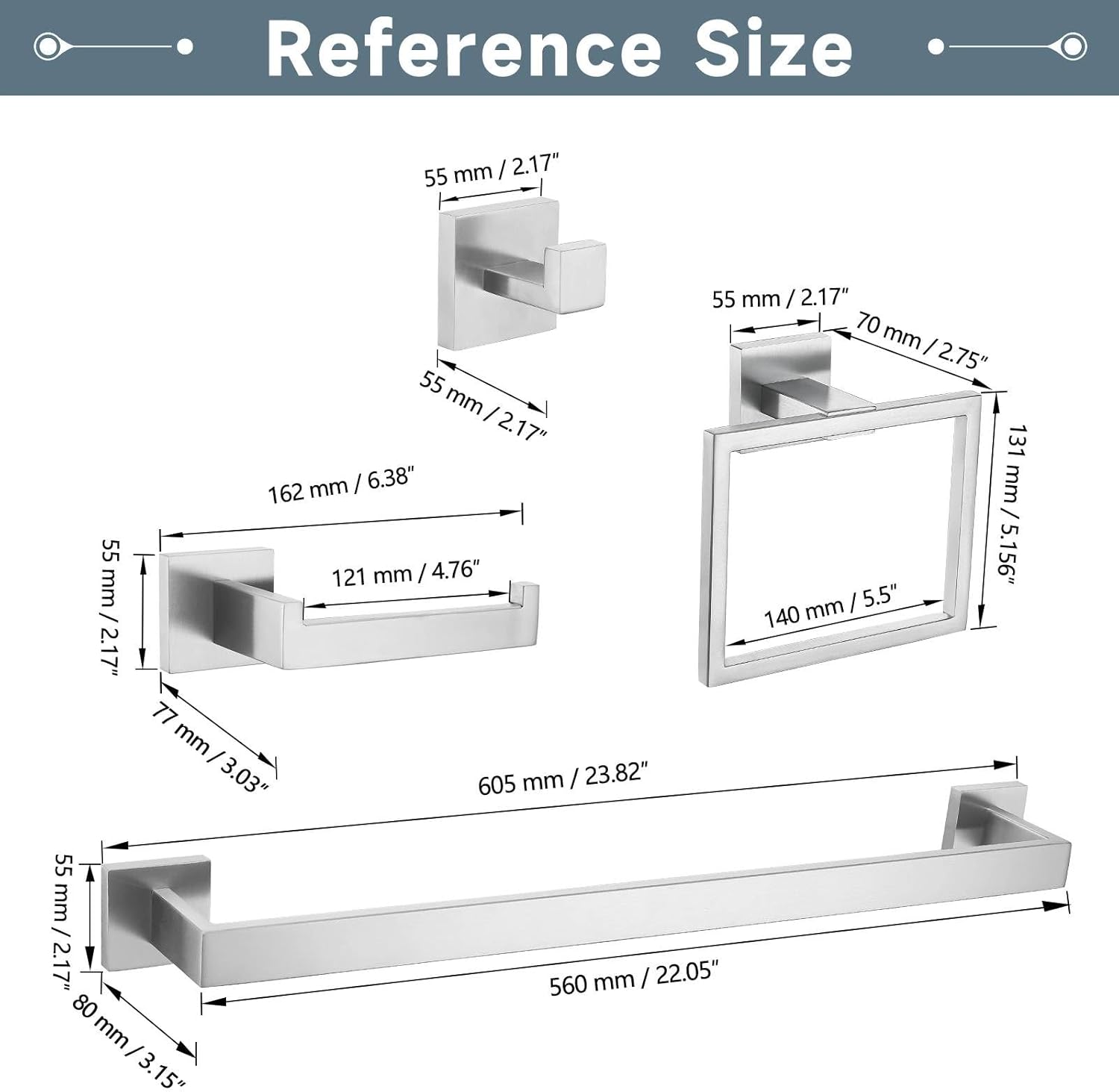 10-Piece Bathroom Hardware Accessories Set-Brushed Nickel Towel Bar, Holder & Racks-SUS304 Stainless Steel-Wall Mounted,23.6-Inch