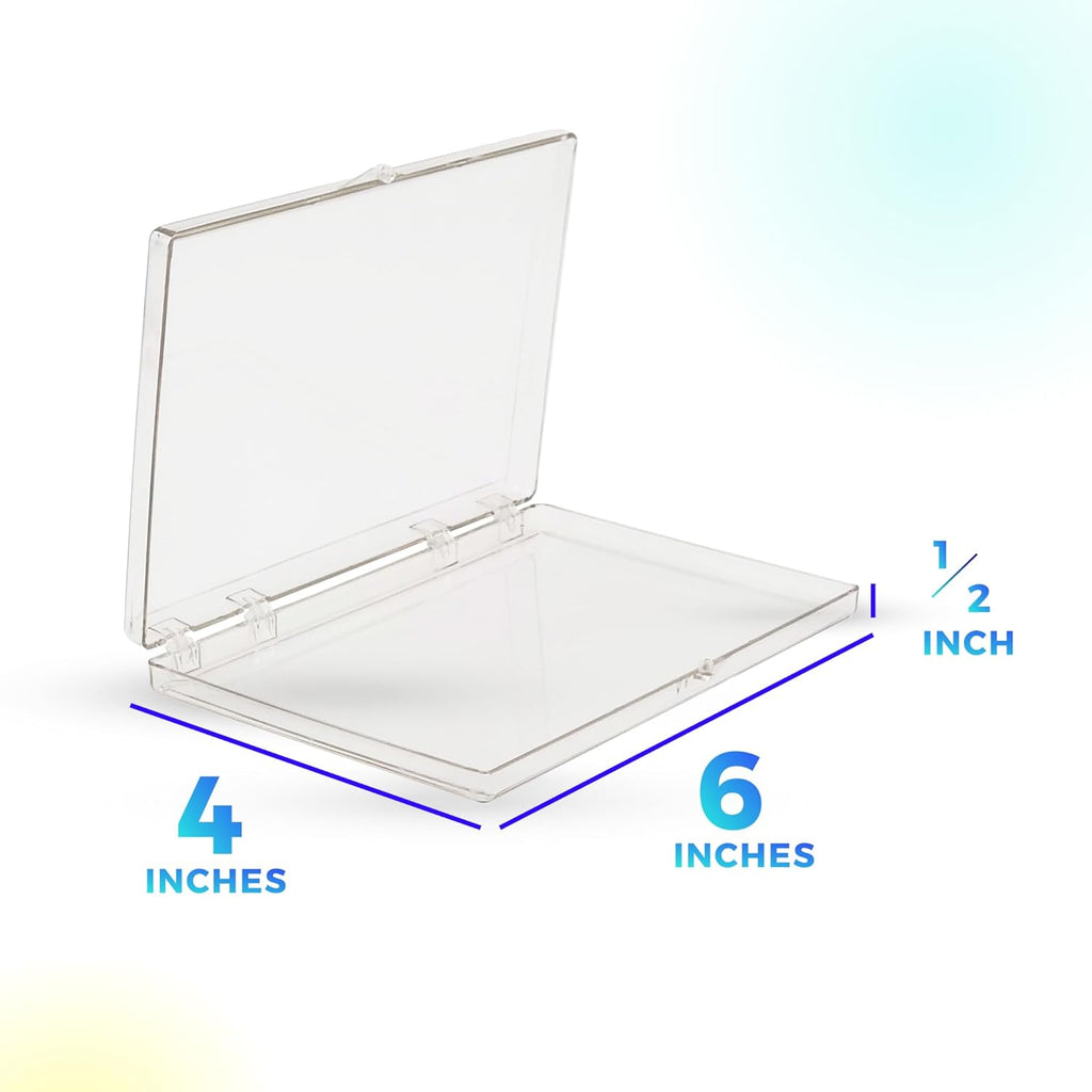 4-Pack Clear Hinged Plastic Containers, Keepsake Storage Boxes, 6" L x 4" W x 1/2" H, Made in USA, Plastic Display Case and Storage Containers