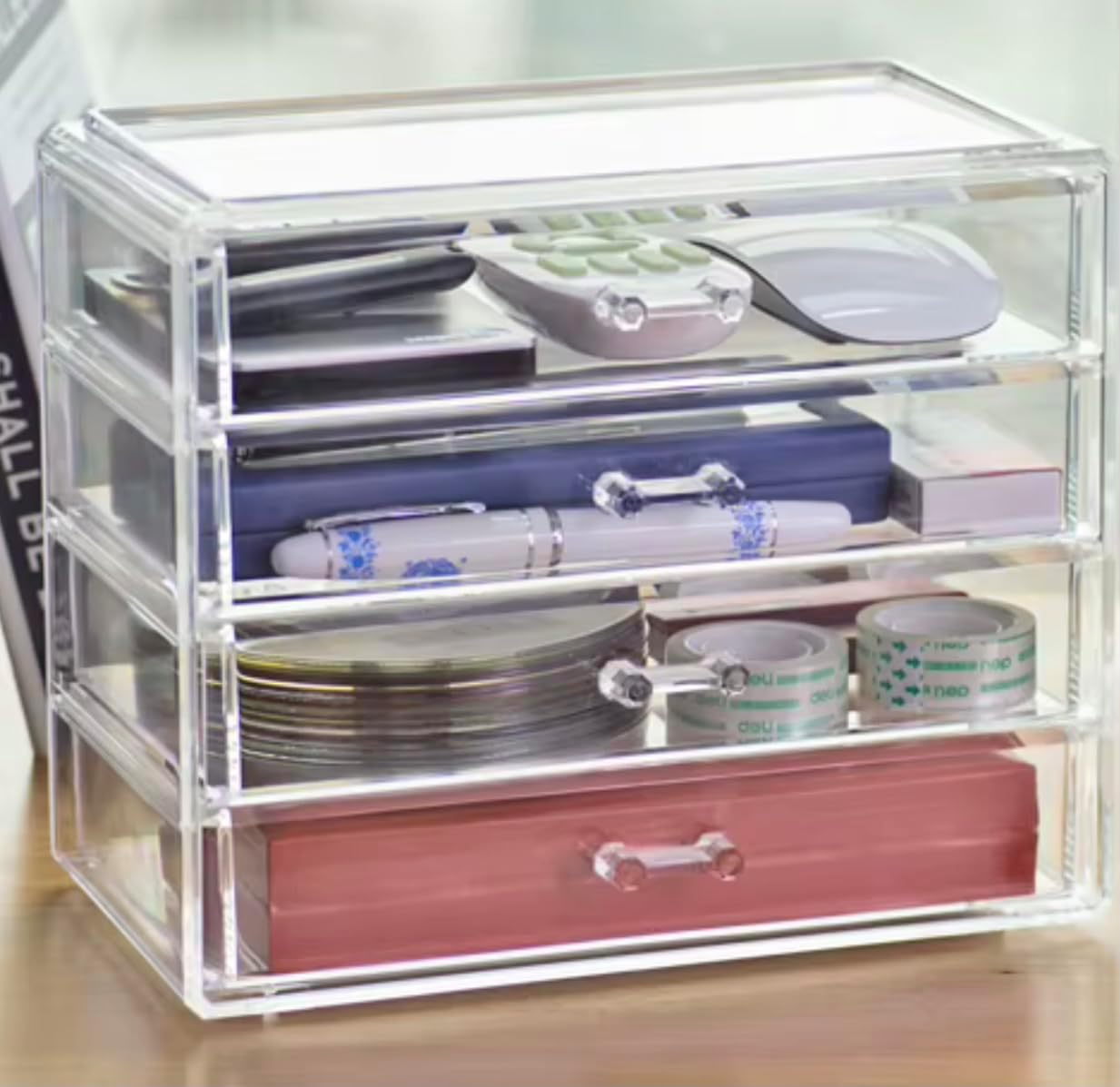 4-Drawer Clear Acrylic Vanity Top Stackable Organizer – Perfect for Skincare, Makeup, Brushes, Perfume, Jewelry and Hair Accessories (Modern 5.9" D x 9.25" W x 7.9" H)