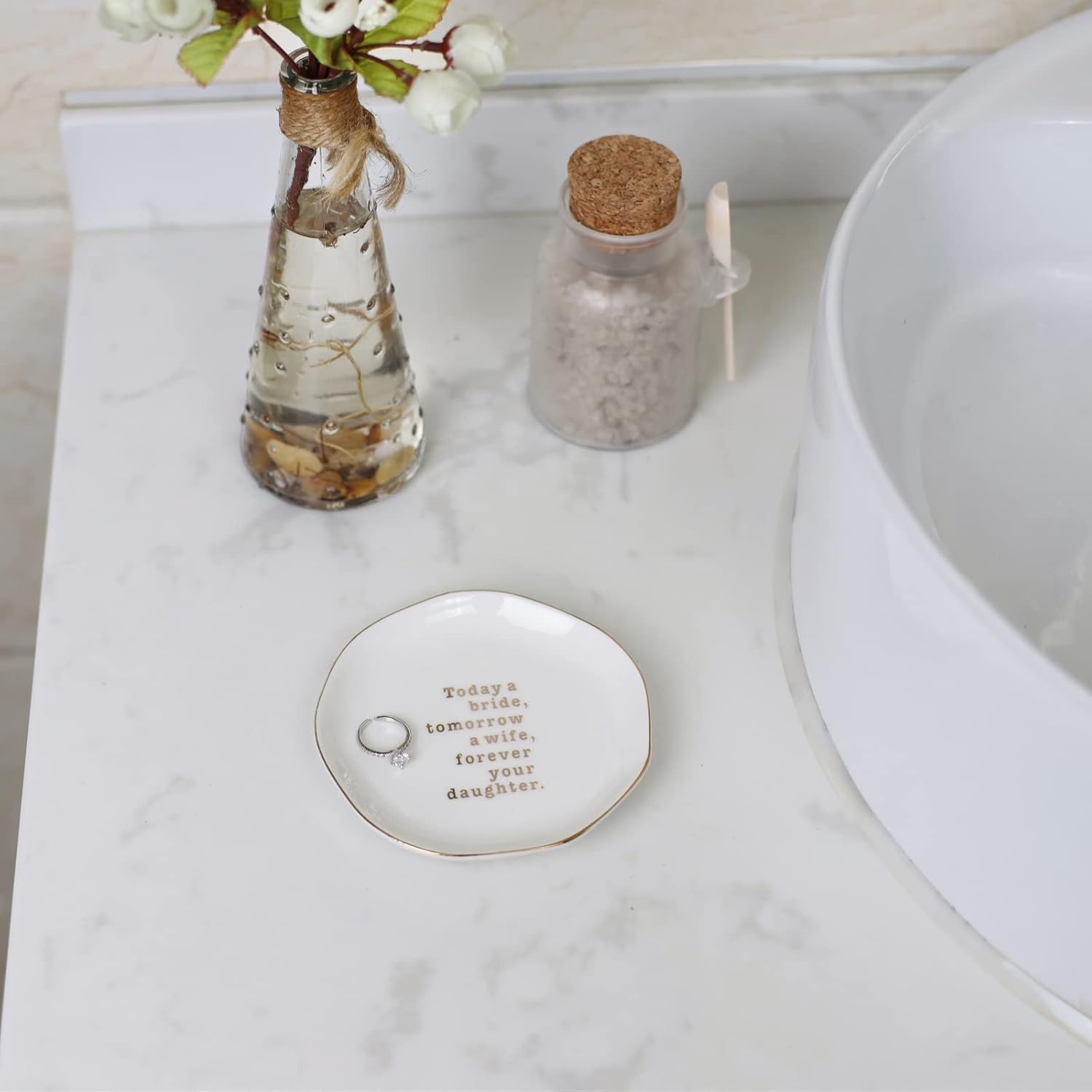 Mother of Bride Ring Dish,Weeding Gifts for Mom from Daughter-Jewelry Dish Tray-Ceramic White