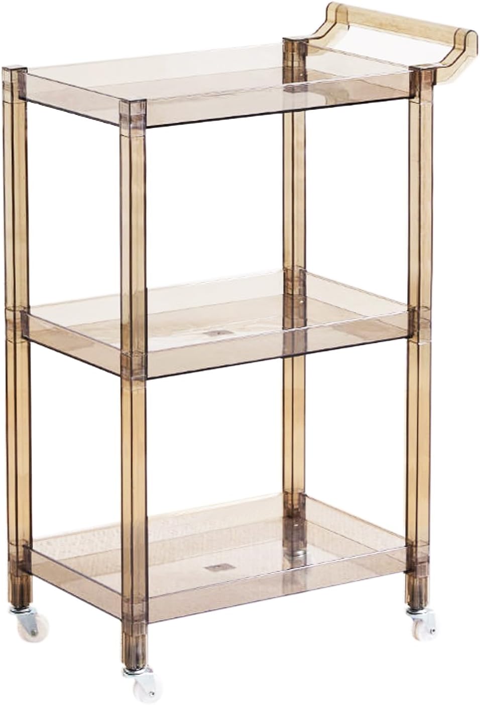 Acrylic Utility Rolling Cart, 3-Tier Clear Acrylic Storage Cart with Pulling Handle & 4 Wheels for Kitchen Living Room Dining Bathroom Laundry, Multifunction Serving Trolley for Small Spaces (Gray)