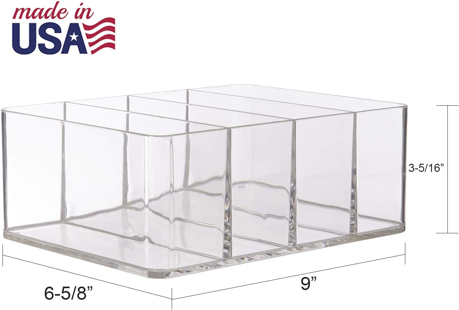 STORi 4-Compartment Clear Plastic Organizer, Rectangular Divided Makeup and Vanity Storage Bin, Use Upright for Eyeshadow Palettes, Made in USA