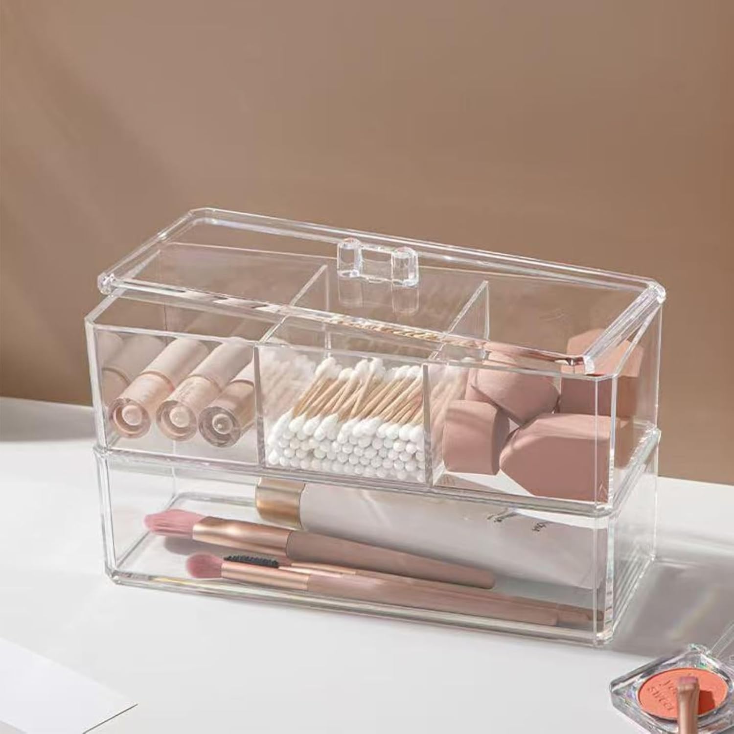 Hair Accessories Organizer for Girls - 2-Pack Clear Acrylic Stackable Drawers with Lids, Bathroom Vanity Storage for Clips, Scrunchies, Bobby Pins, Kids’ Bedroom & Dorm Organizer