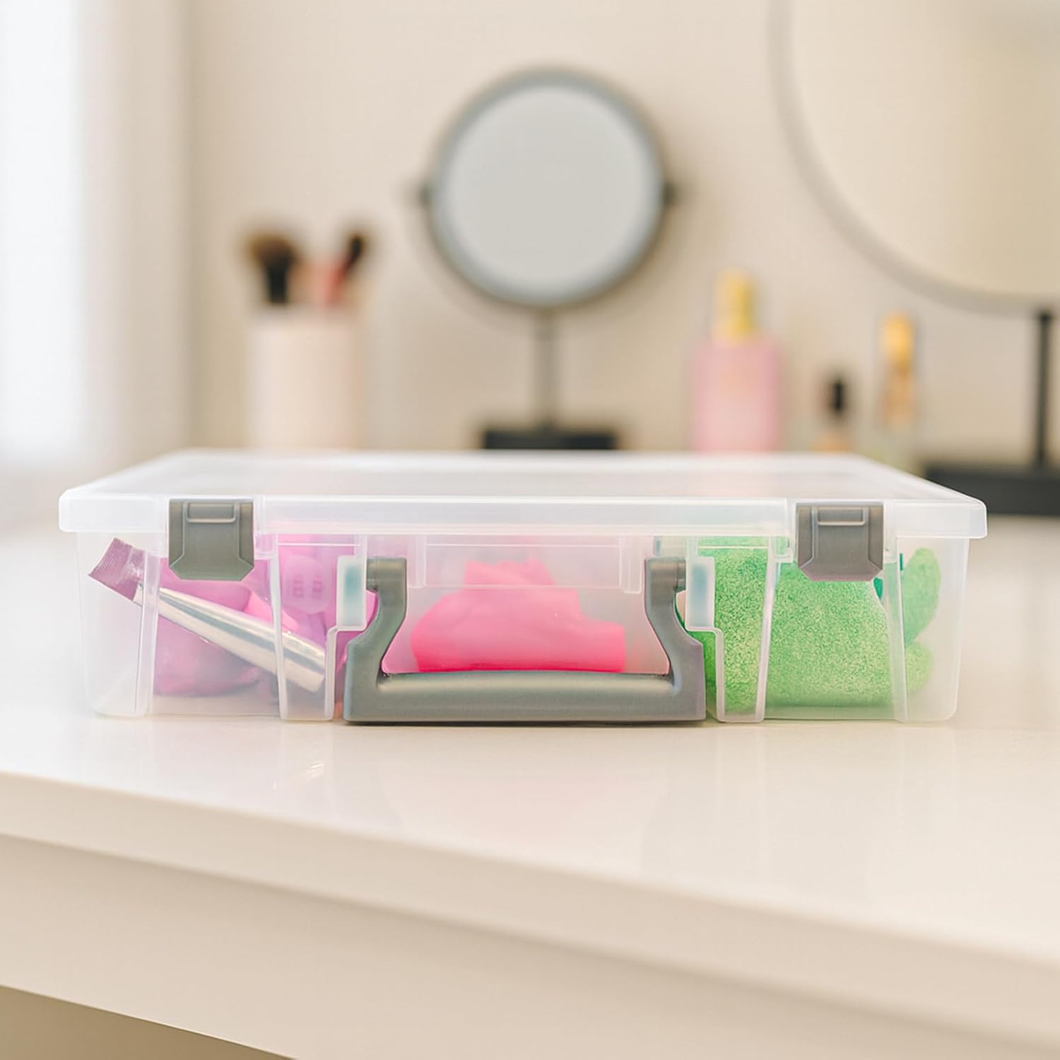 Best Kept Clear Plastic Storage Bin with Dividers | Multi - Use Container for Bathroom Counter, Kitchen, Pantry, Makeup & Beauty Essentials, 1 Pack