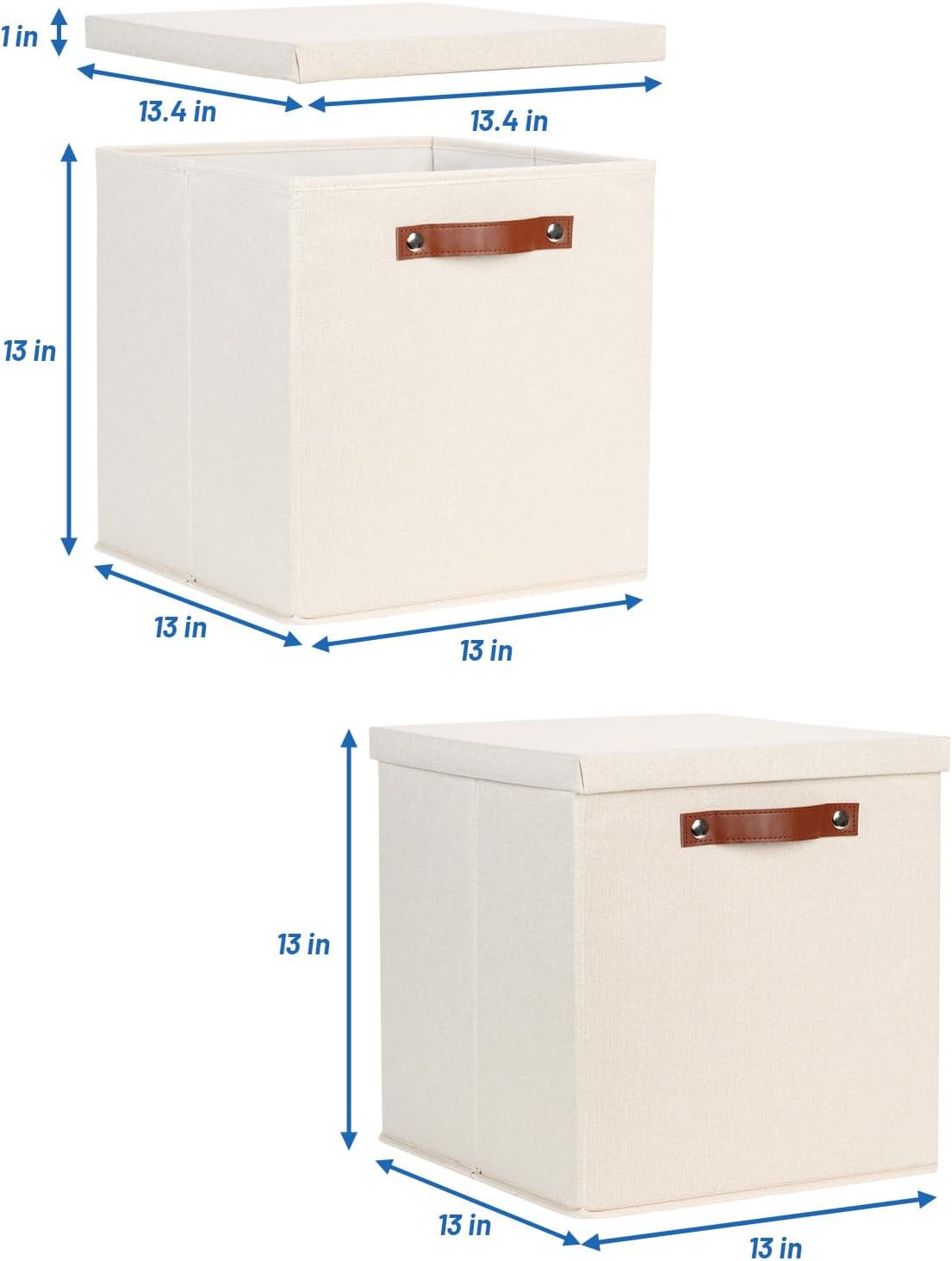 Temary Fabric Storage Bins with Lids 13 Inch Storage Cubes with Lid, Decorative Foldable Storage Boxes for Clothes, Closet Organizers (Beige, 13x13x13inch)