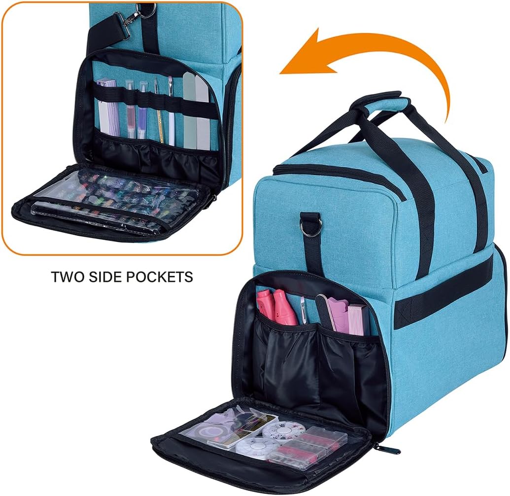 Large Makeup Cosmetic Bag with 3 Removable Case and 2 Removable Dividers Double Layer Travel Storage Organizer, Makeup Brushes Storage Section Lake Green