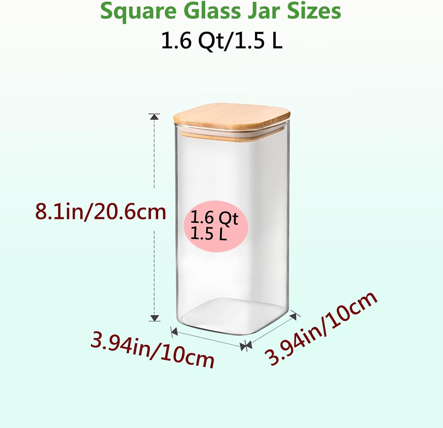 1.6 Qt Square Glass Storage Containers with Lids, Clear Food Storage Container Jar with Sealing Bamboo Lid for Noodles Flour Cereal Rice Sugar Tea Coffee Beans,Square Set of 3