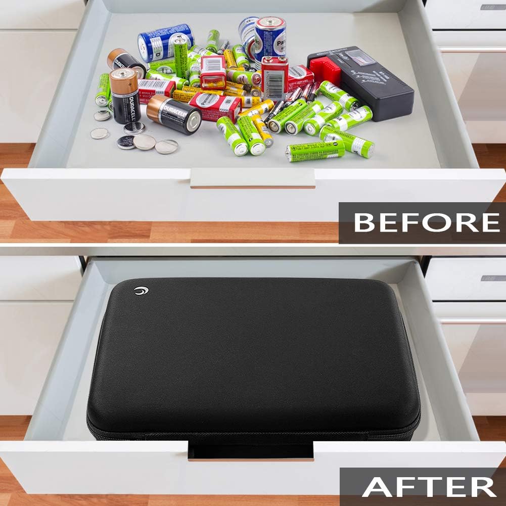 Comecase Hard Battery Organizer Storage Box Carrying Case Bag - Holds 32 x AA, 20 x AAA, Total 52 Batteries [Tester Not Included]