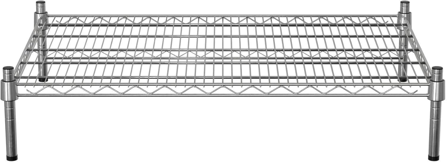 24" x 36" NSF Chrome Wire Stationary Dunnage Storage Rack with 8" Posts, Ideal for Commercial Kitchen, Home, Garage, Warehouse, Shelters