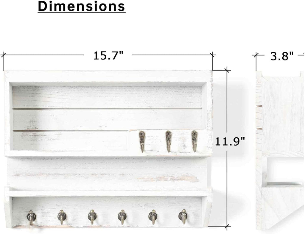 Innovation Key and Mail Holder for Wall, Key Holder Wall Mount, Mail Organizer with 9 Hooks, Ivory