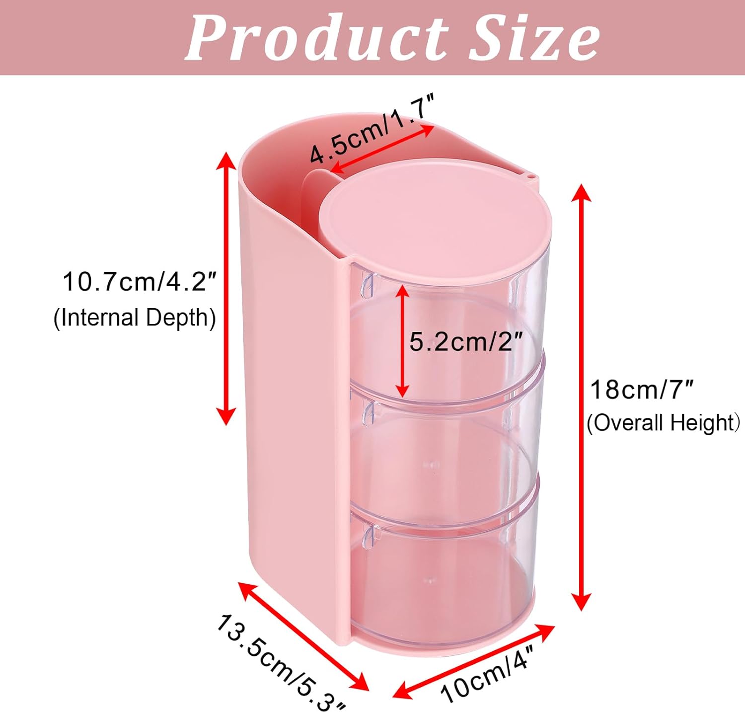 Hair Accessories Organizer with Hair Brush Holder Spinning Cosmetic Storage Case for Makeup Sponge Plastic Desktop Organizer, 3-Layer Pink