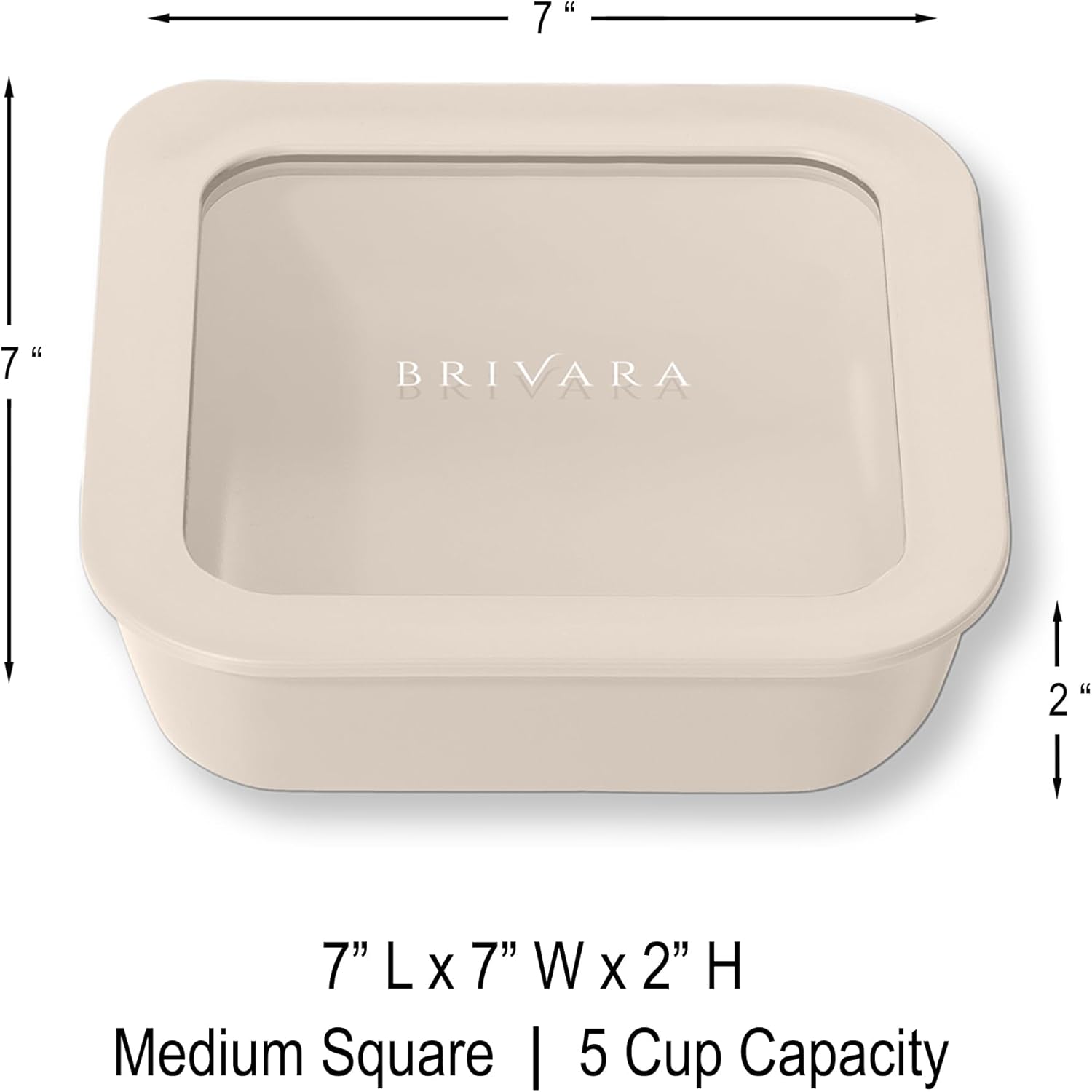 Ceramic Coated Glass Food Storage Container | No PTFE, PFOA, PFAS, and BPA | Reusable Non Toxic Meal Prep Container with Glass Lid | Easy To Store | 5 Cup Square [Crema]